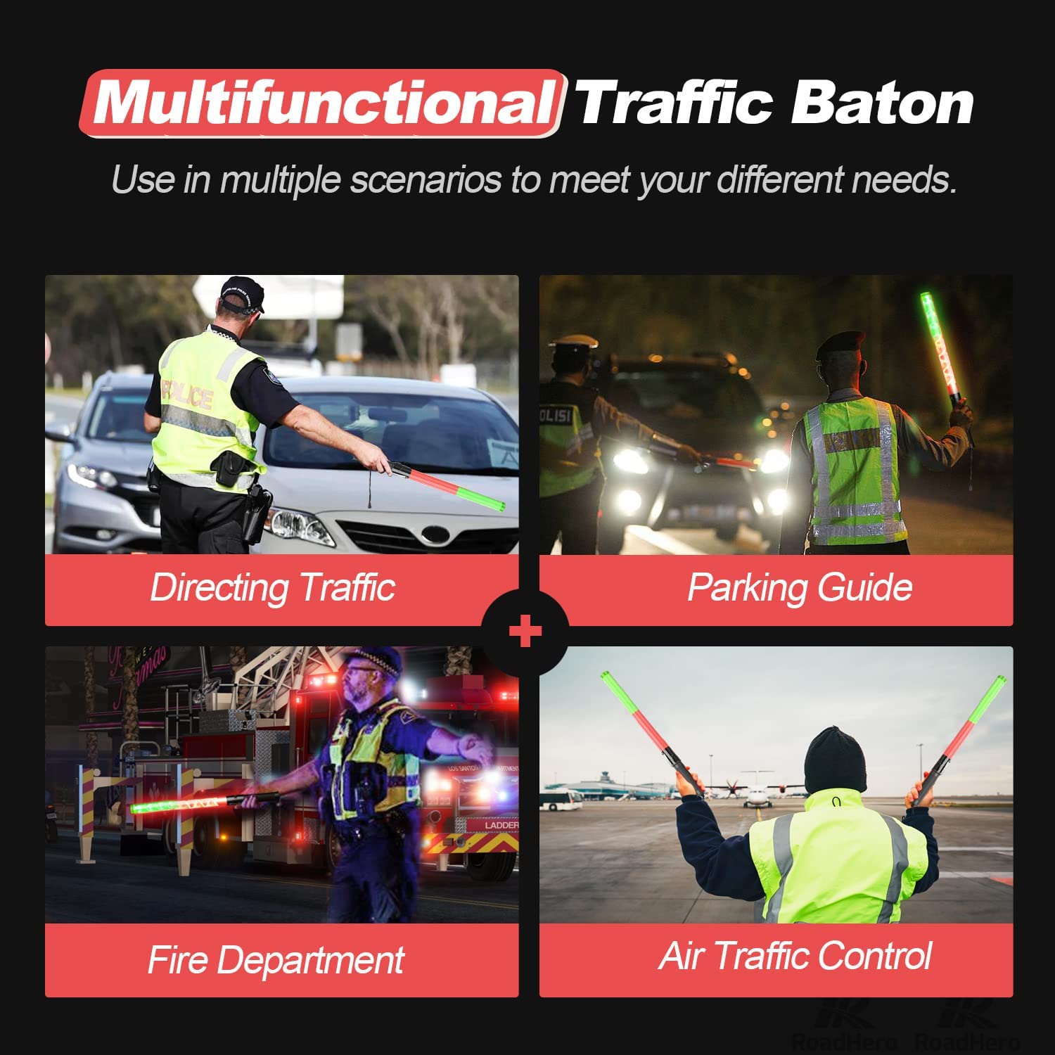 [2 / 4 Pack] Traffic Wand, 21 Inch Led Traffic Control Baton