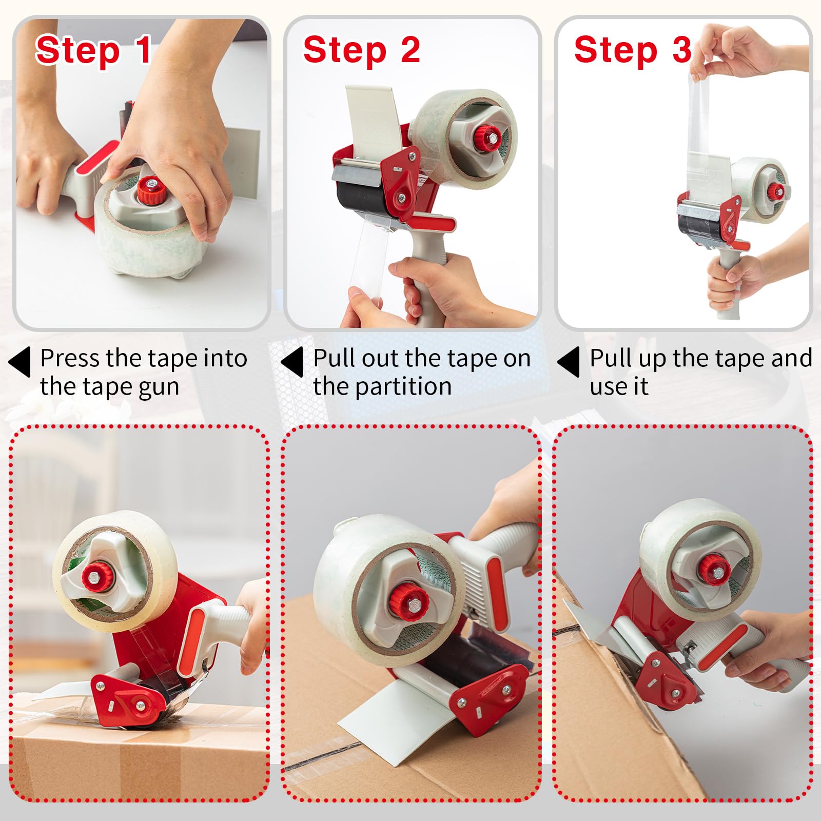 [3 Pack] 3 Inches Wide Tape Gun Lightweight Packing Tape Dispenser Gun Heavy Duty Tape Dispenser