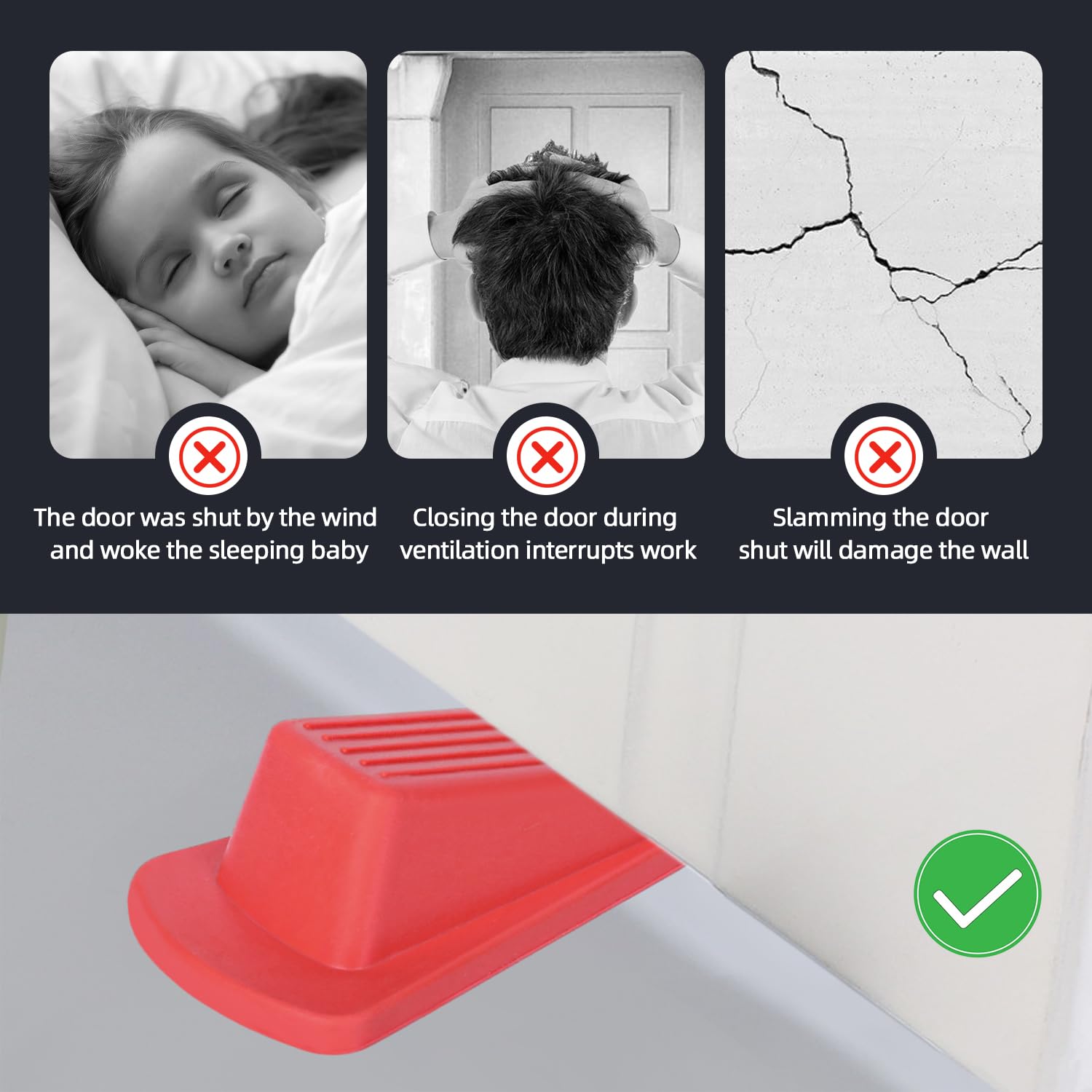 Door Stoppers, 4 Pack Premium Rubber Stoppers Wedge