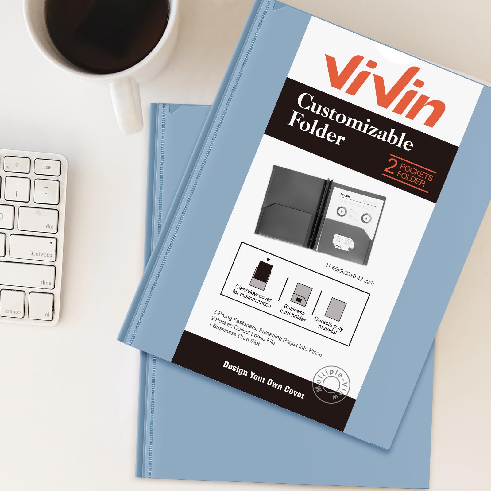 [6 & 60 Pack] ViVin Heavy Duty Folders with Clear Front Pocket, Plastic Folder with fastener
