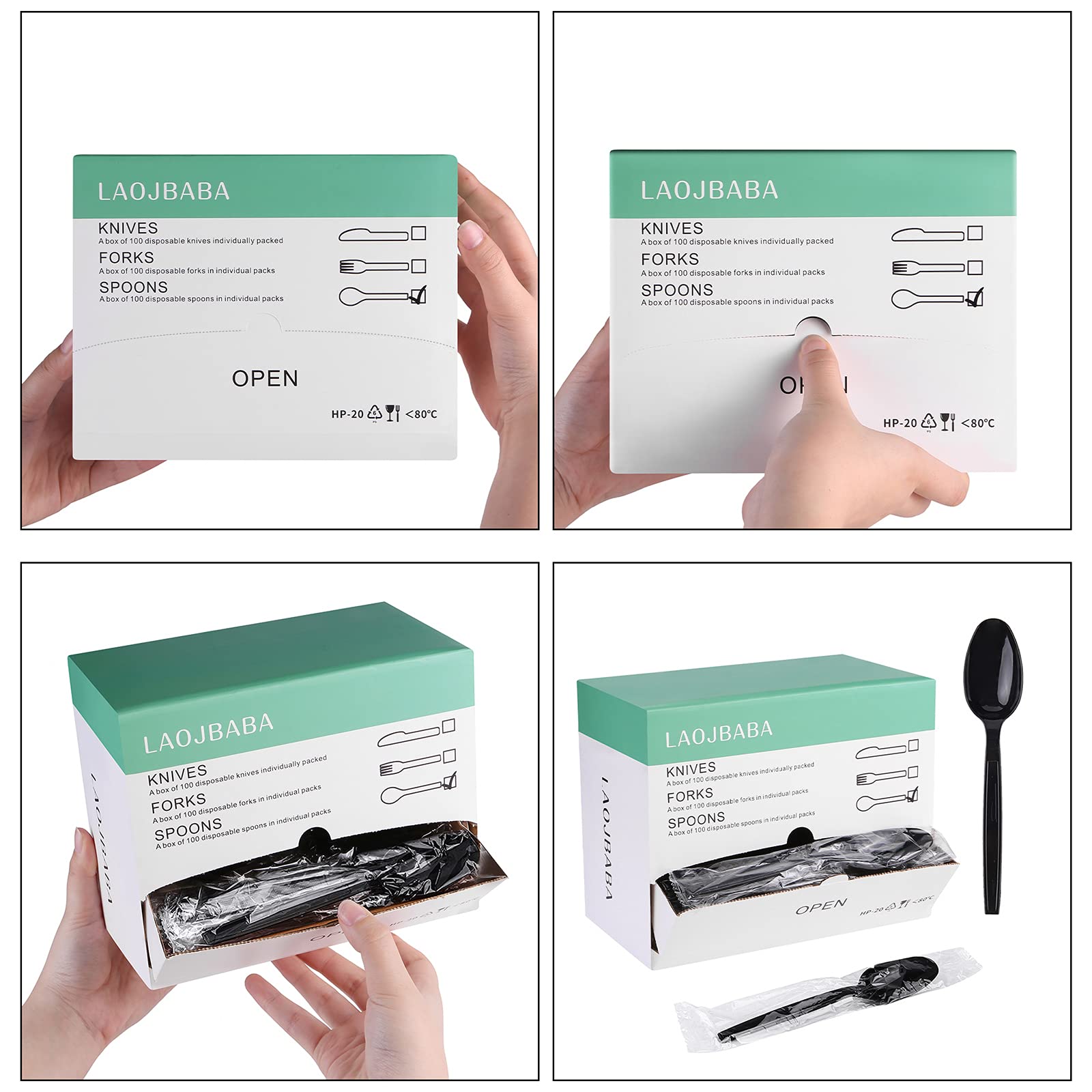 [100 PCS] Disposable Plastic Spoons, Individually Packaged, Black 7 Inch