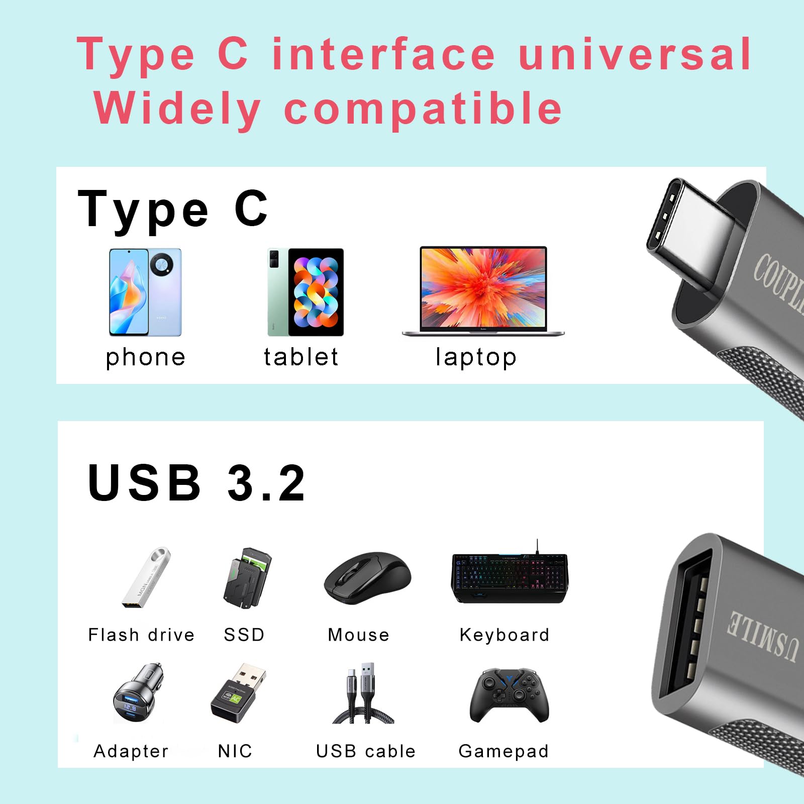 [2 / 4 PCS] USB C to USB Adapter, OTG Cable