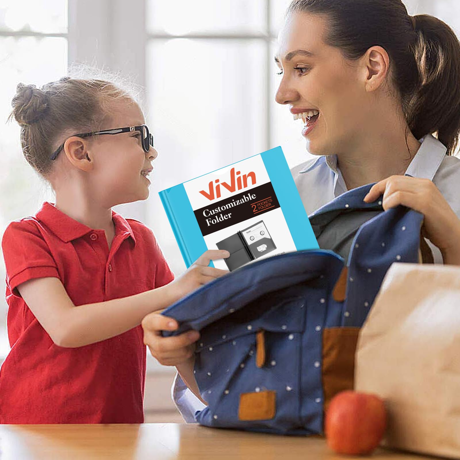 [6 & 60 Pack] ViVin Heavy Duty Folders with Clear Front Pocket, Plastic Folder with fastener