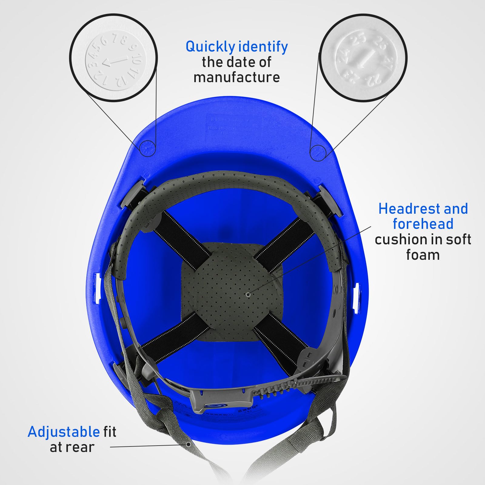 [10 Pcs] Suspension Hard Hat for Construction, Ratchet Cap Style w/ Self Adjusting Straps for Man & Woman