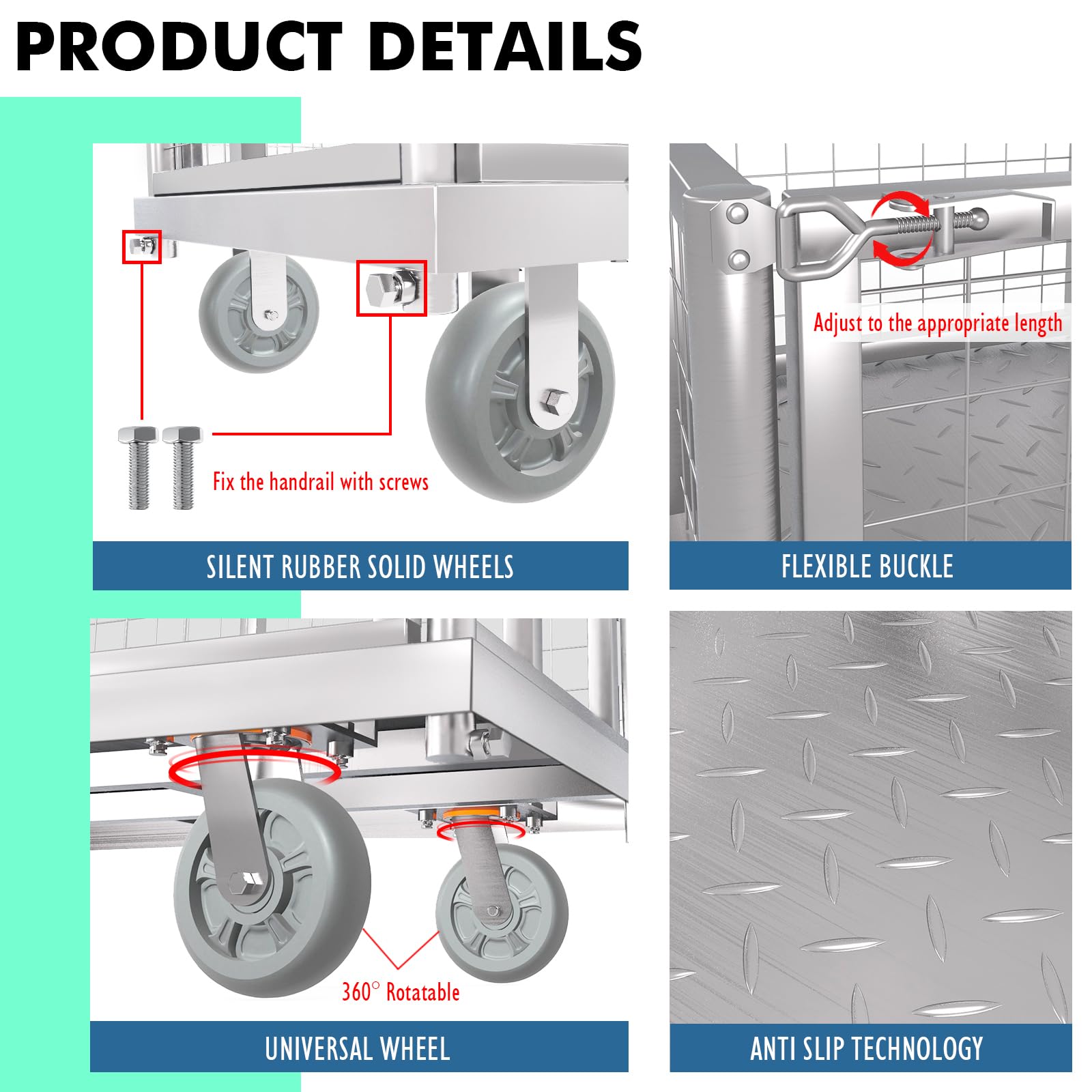 Platform Truck Cart with Cage 4-in-1 Push Cart Dolly Load 1800LBS W/Swivel Casters (39" x24")