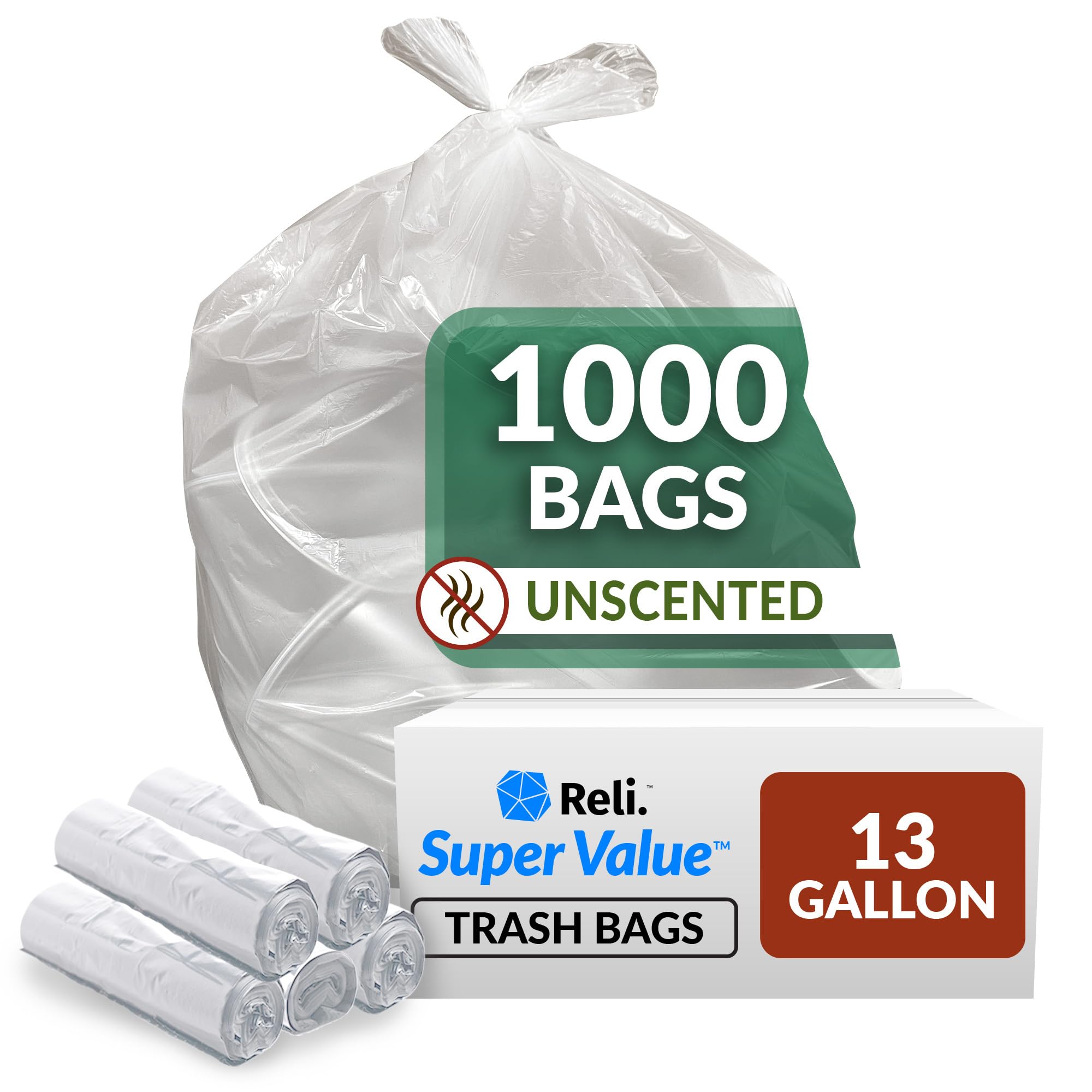[1000 Count] SuperValue 13-16 Gallon Easy Grab Clean Trash Bags