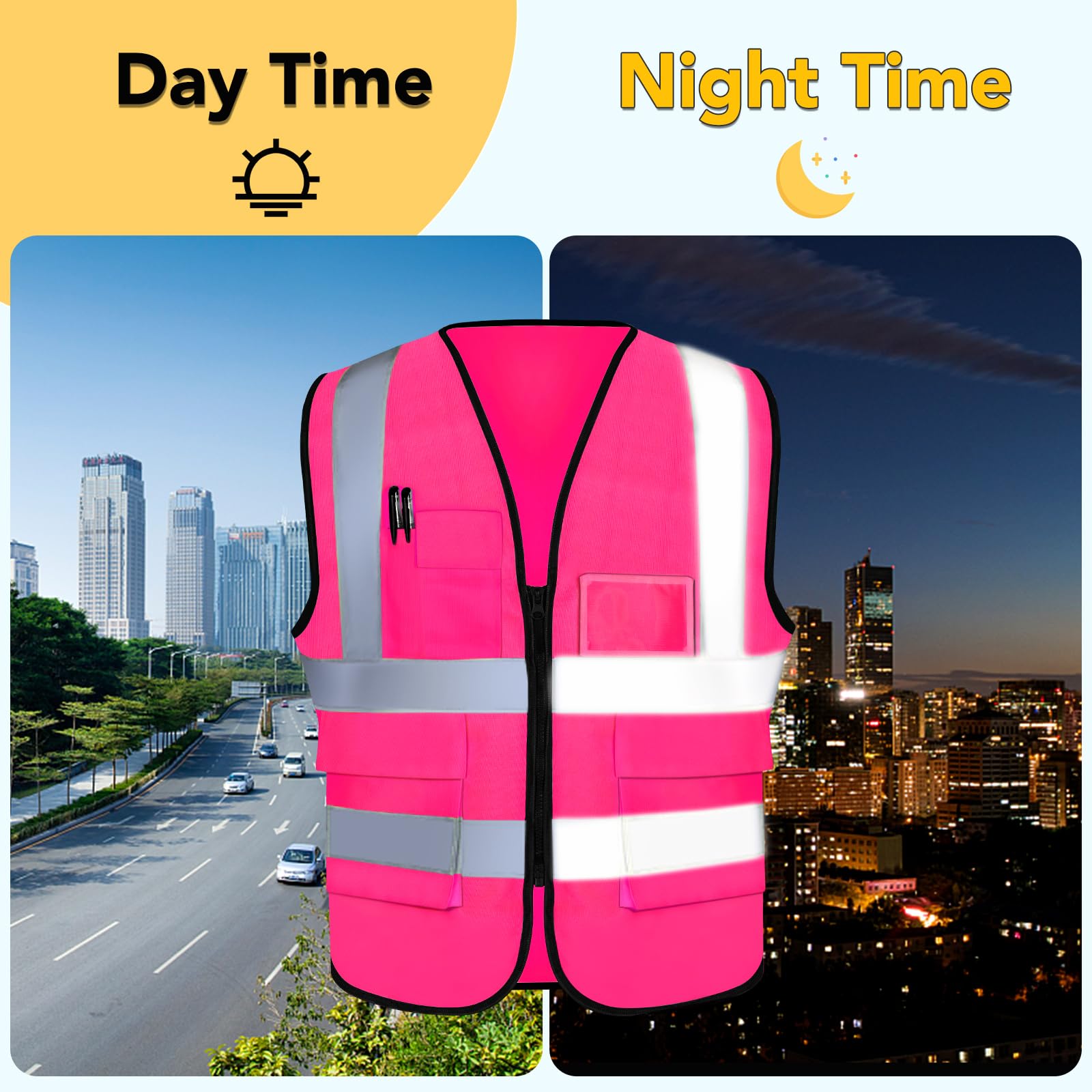 [2 Packs] Hi Vis Reflective Safety Vest with Pockets, Medium to XX Large
