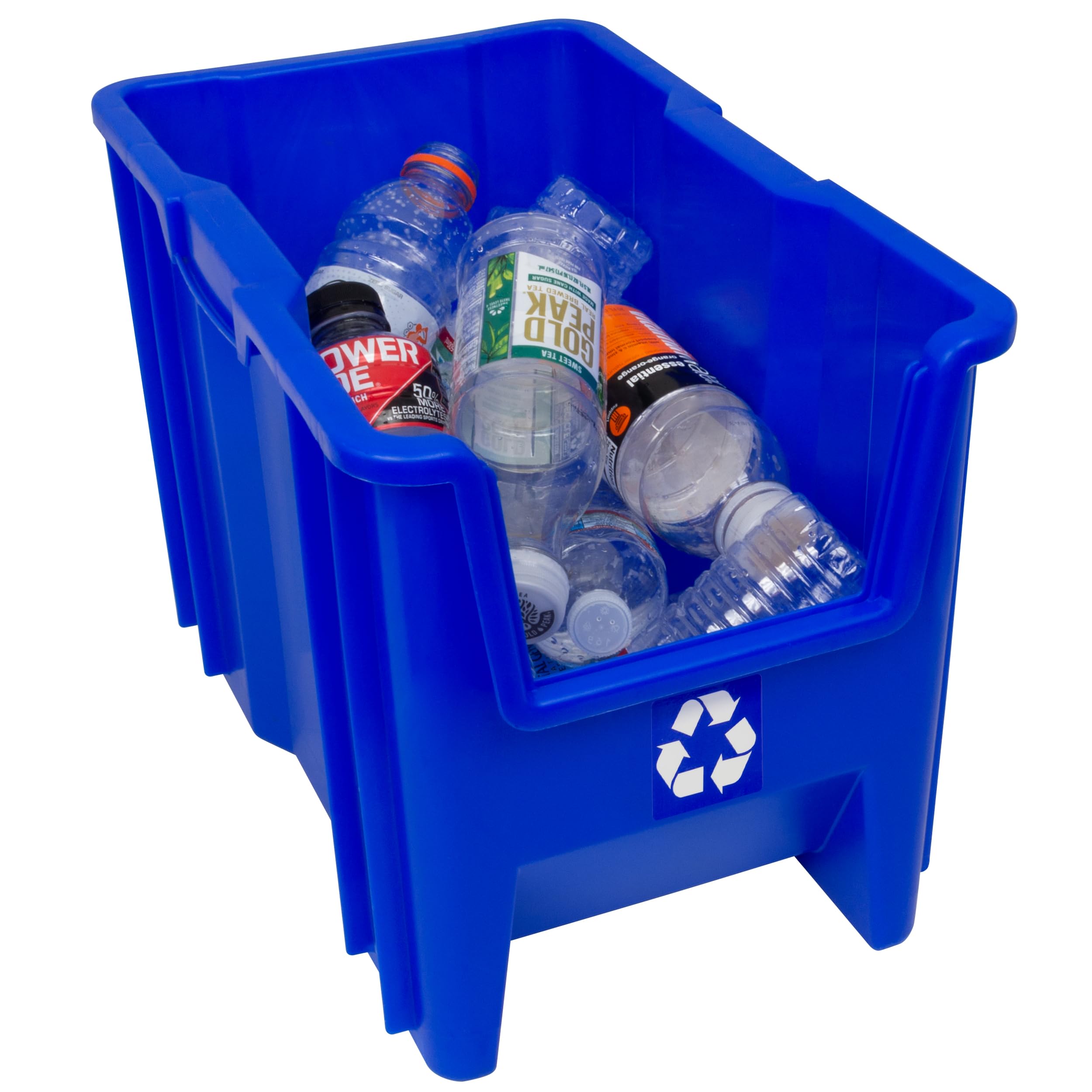 ReadySpace Commercial Stackable Open-Front Recycling Bin Box Containers, 7/12.5 Gallon, 3 Pack / 4 Pack