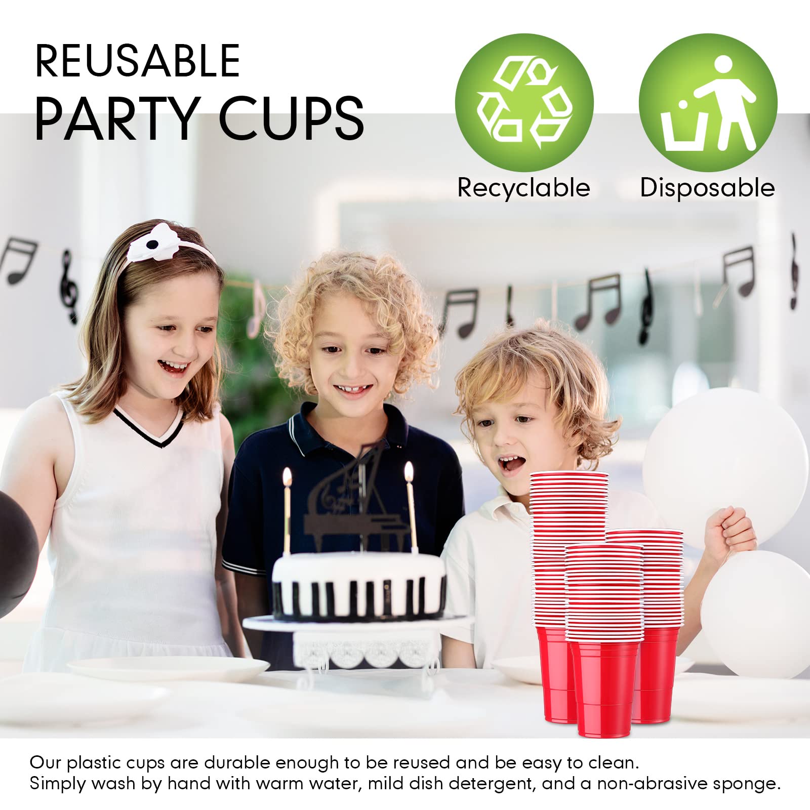 [200 PCS] 16 oz. Plastic Disposable Party Cups