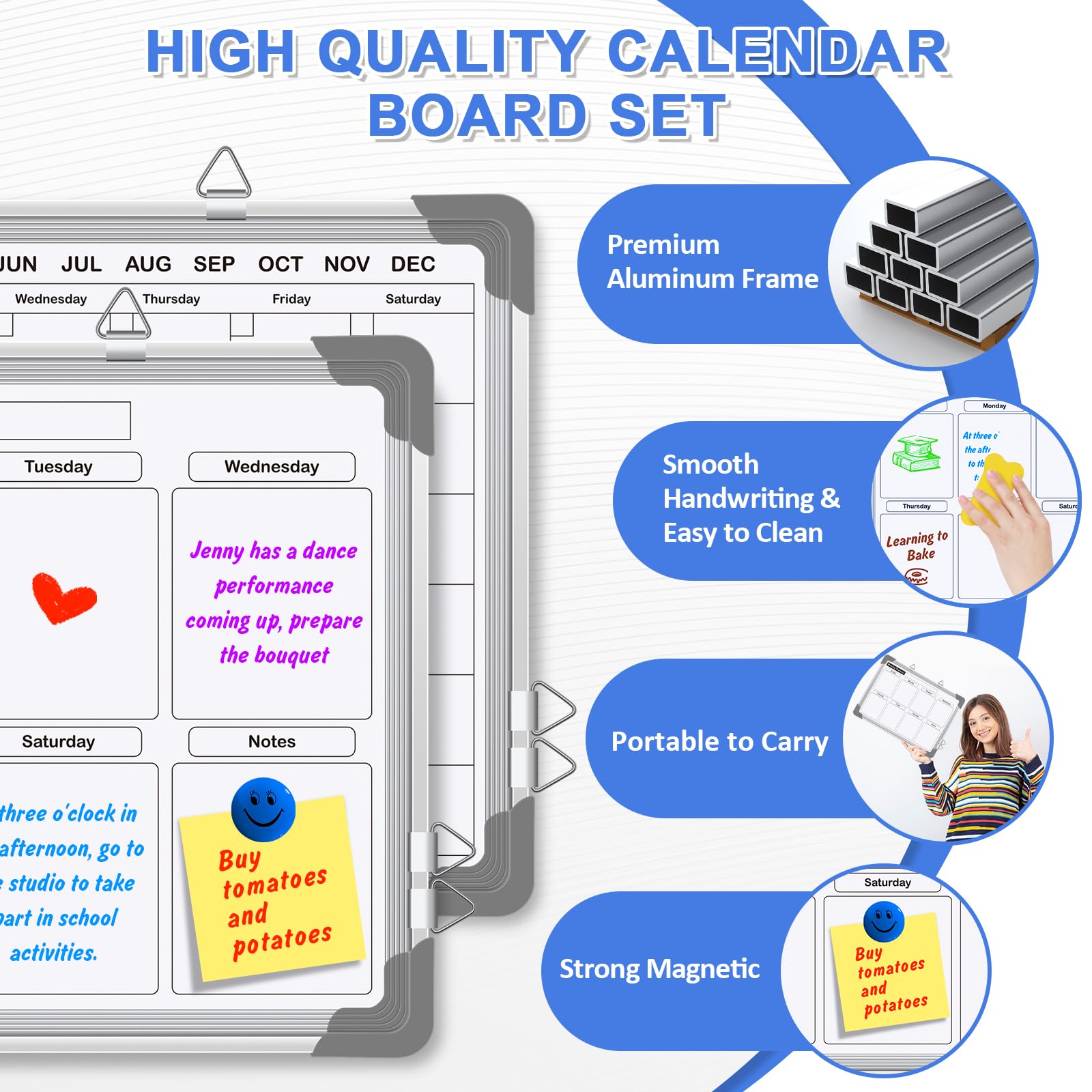 [1 Set] 2 Double-Sided Whiteboards - Monthly & Weekly Planner, 16" x 12"