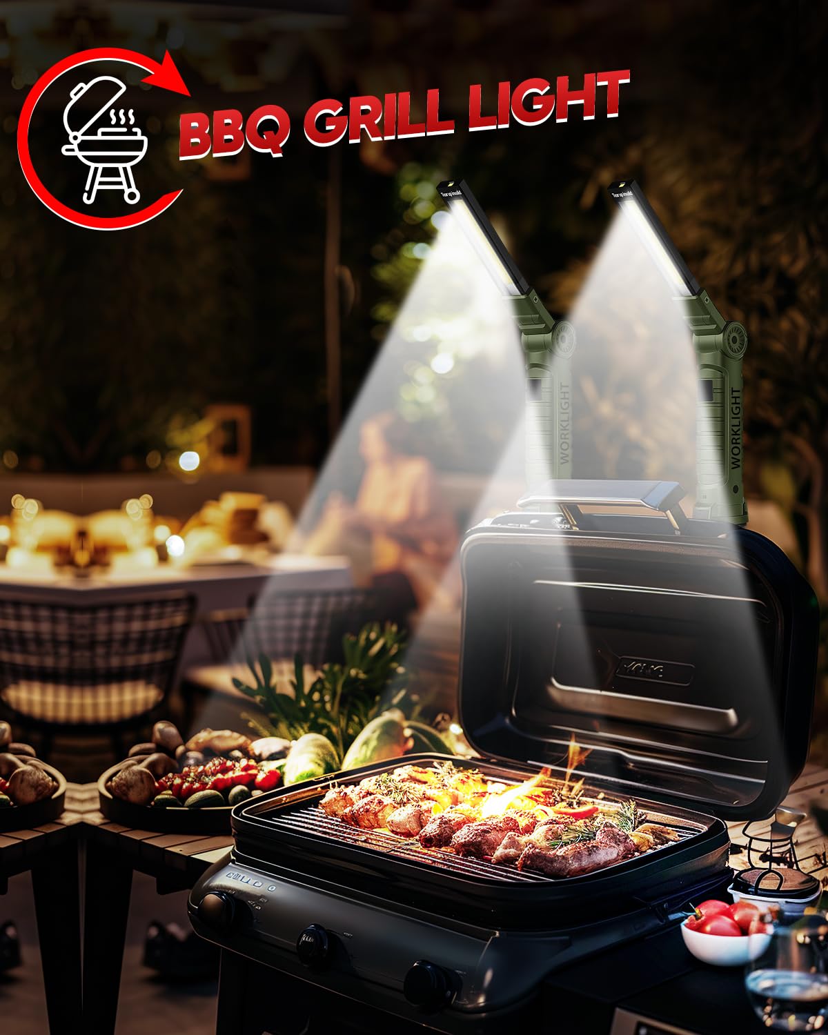 Rechargeable LED Work Light Grill Light with Magnetic Base 5 Modes 360° Rotate (2 or 4 Pack)