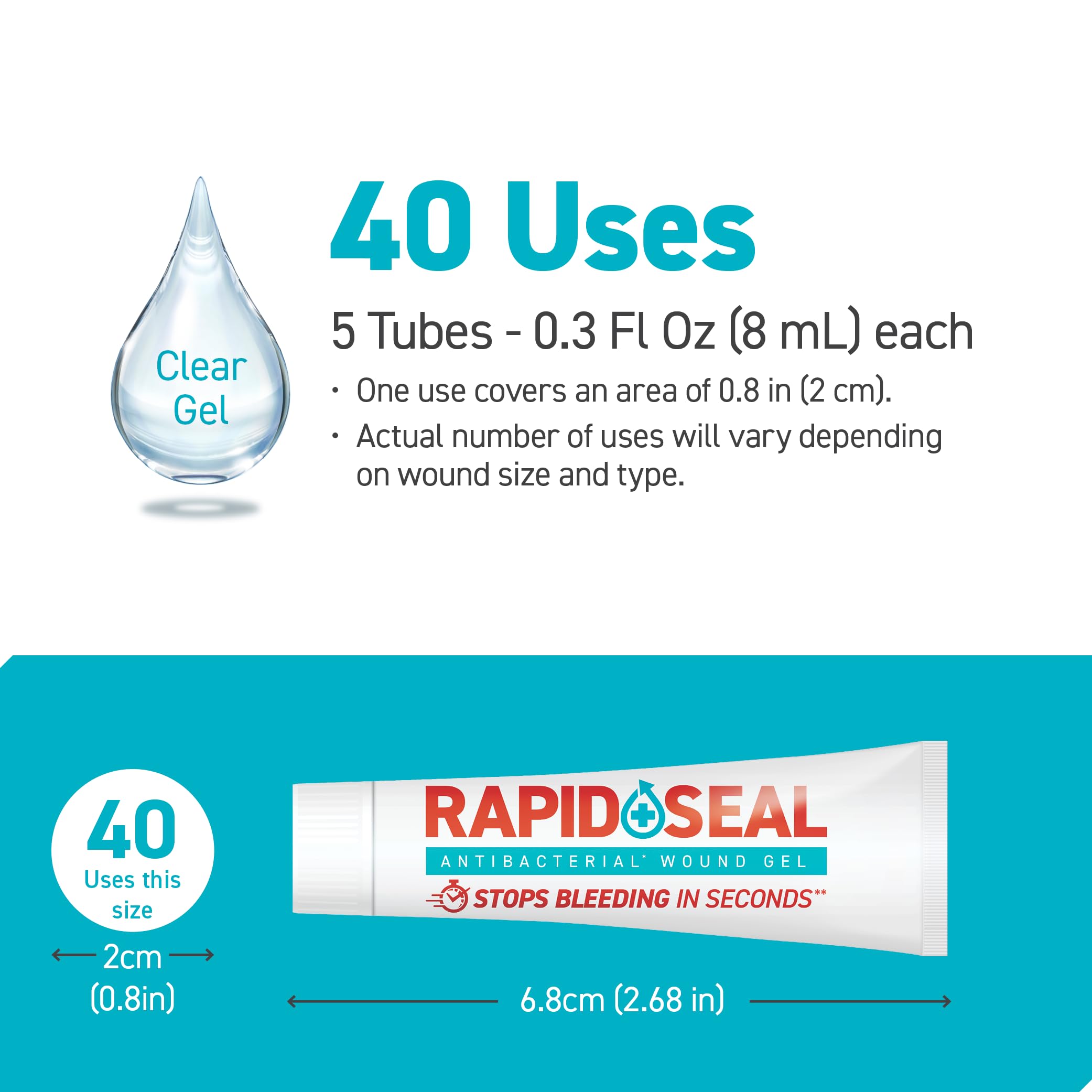 Rapid-Seal Wound Gel (1 OR 2 OR 5 Tubes) | Stops Bleeding in Seconds, Ideal for Cuts, Scrapes and Razor Nicks