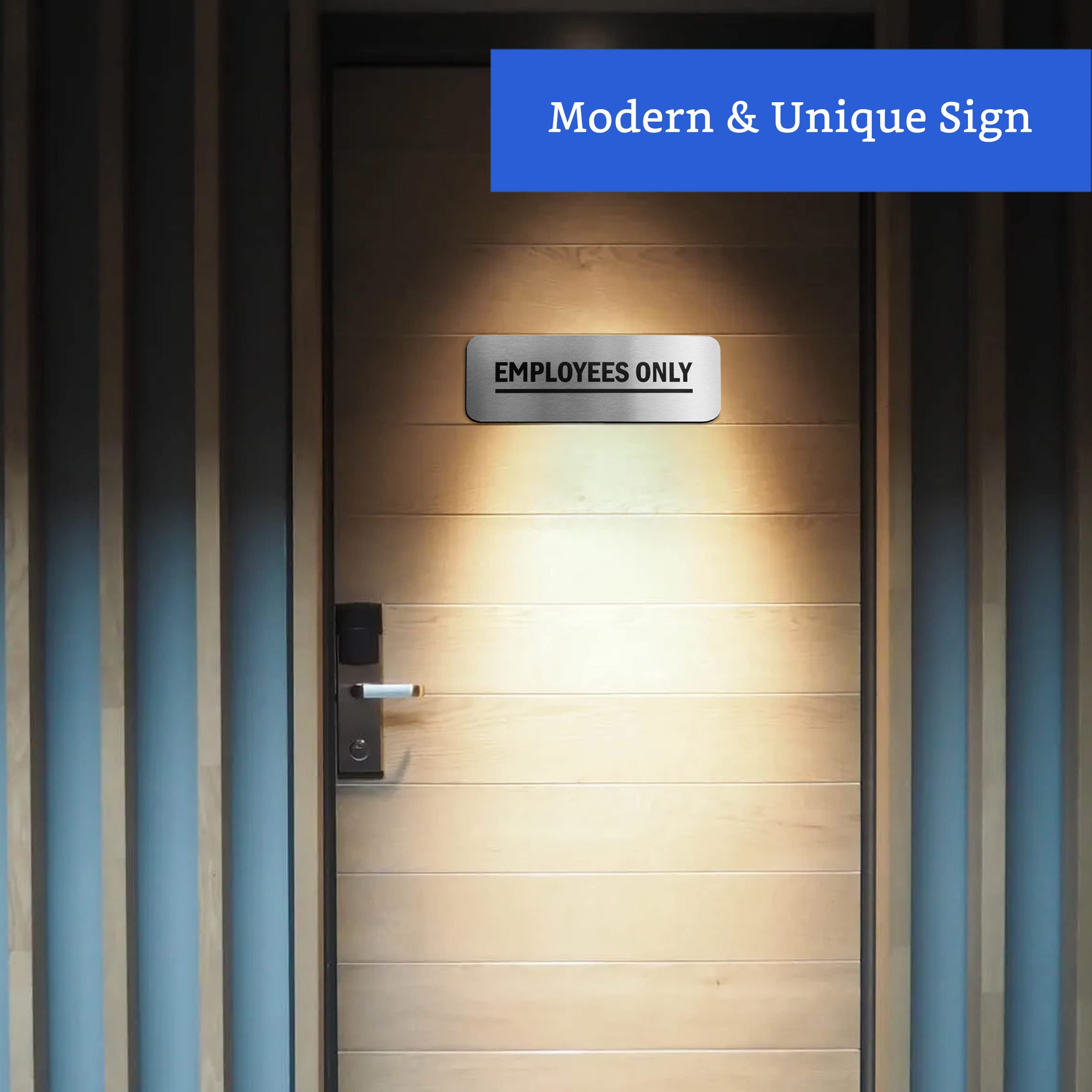 Employees Only Sign (Brushed Aluminum 9 in x 3 in)