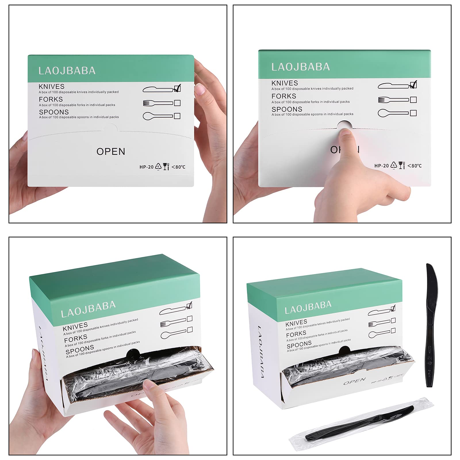 [100 PCS] Disposable Plastic Knives, Individually Packaged, Black 7 Inch