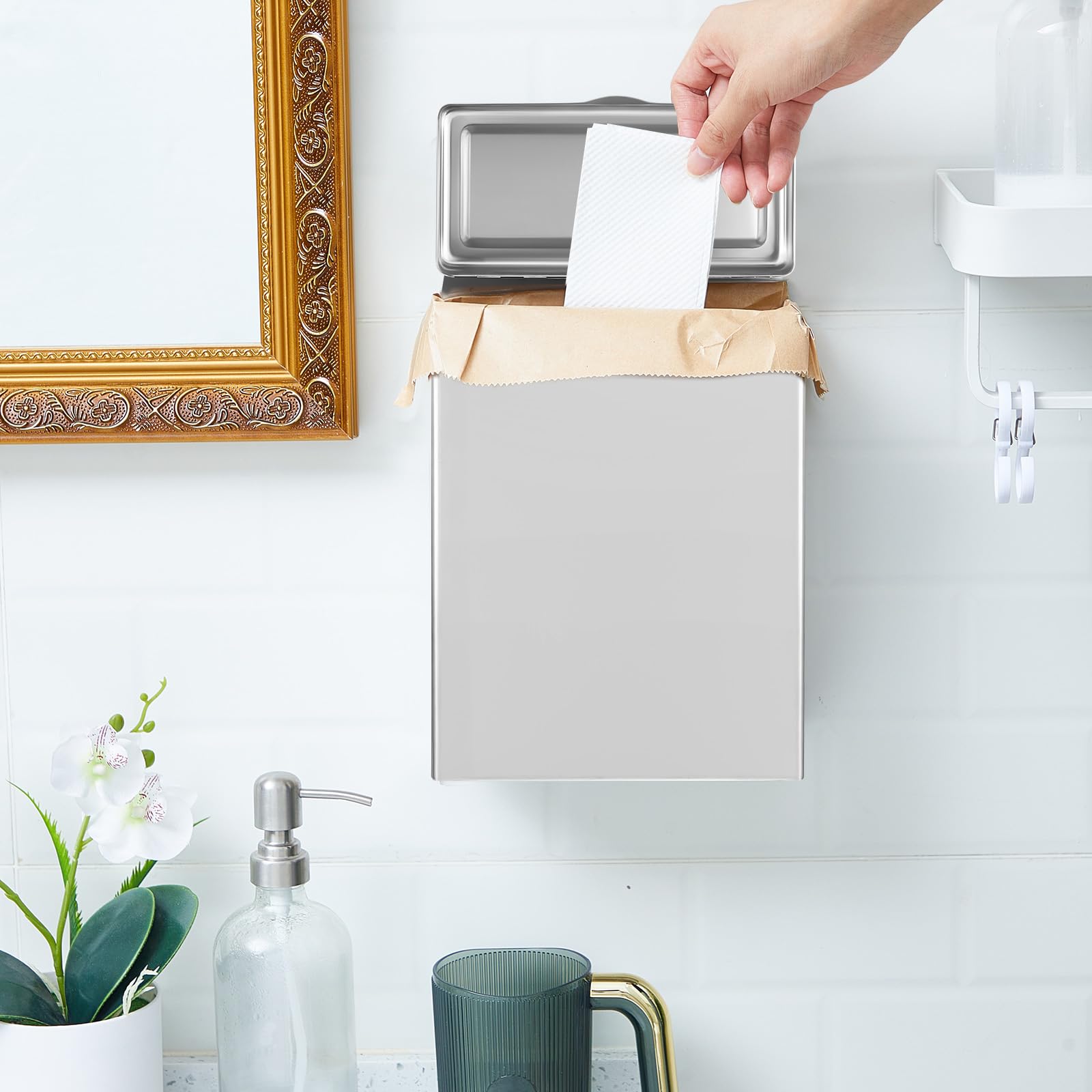 1 Pcs Sanitary Napkin Receptacle with 100 Feminine Hygiene Liner Bag