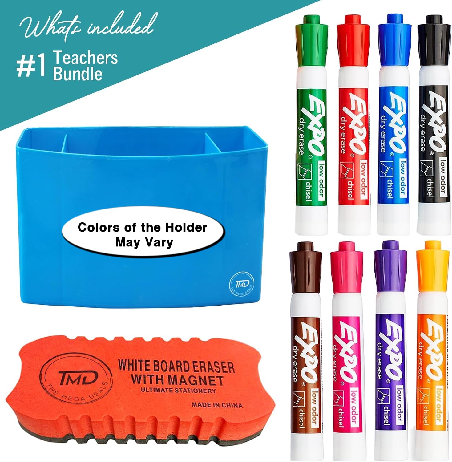 [10 PCS] 8 Chisel Tip Dry-Erase Markers, 1 Magnetic Marker Holder, 1 Eraser