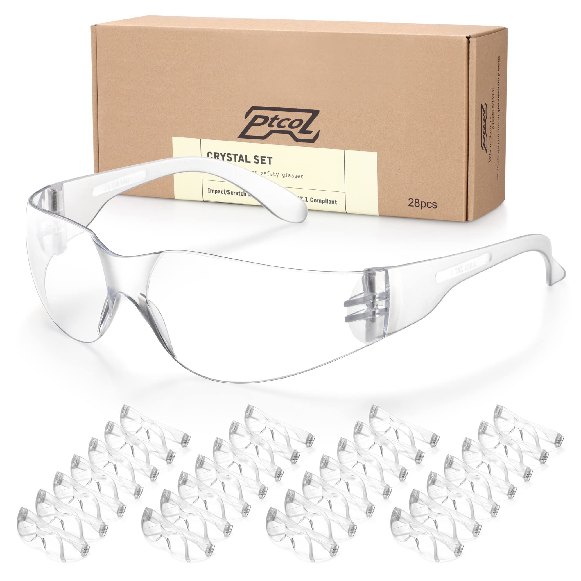[28 PCS] Safety Glasses (Bulk Pack of 24+4) with ANSI Z87.1 Certified