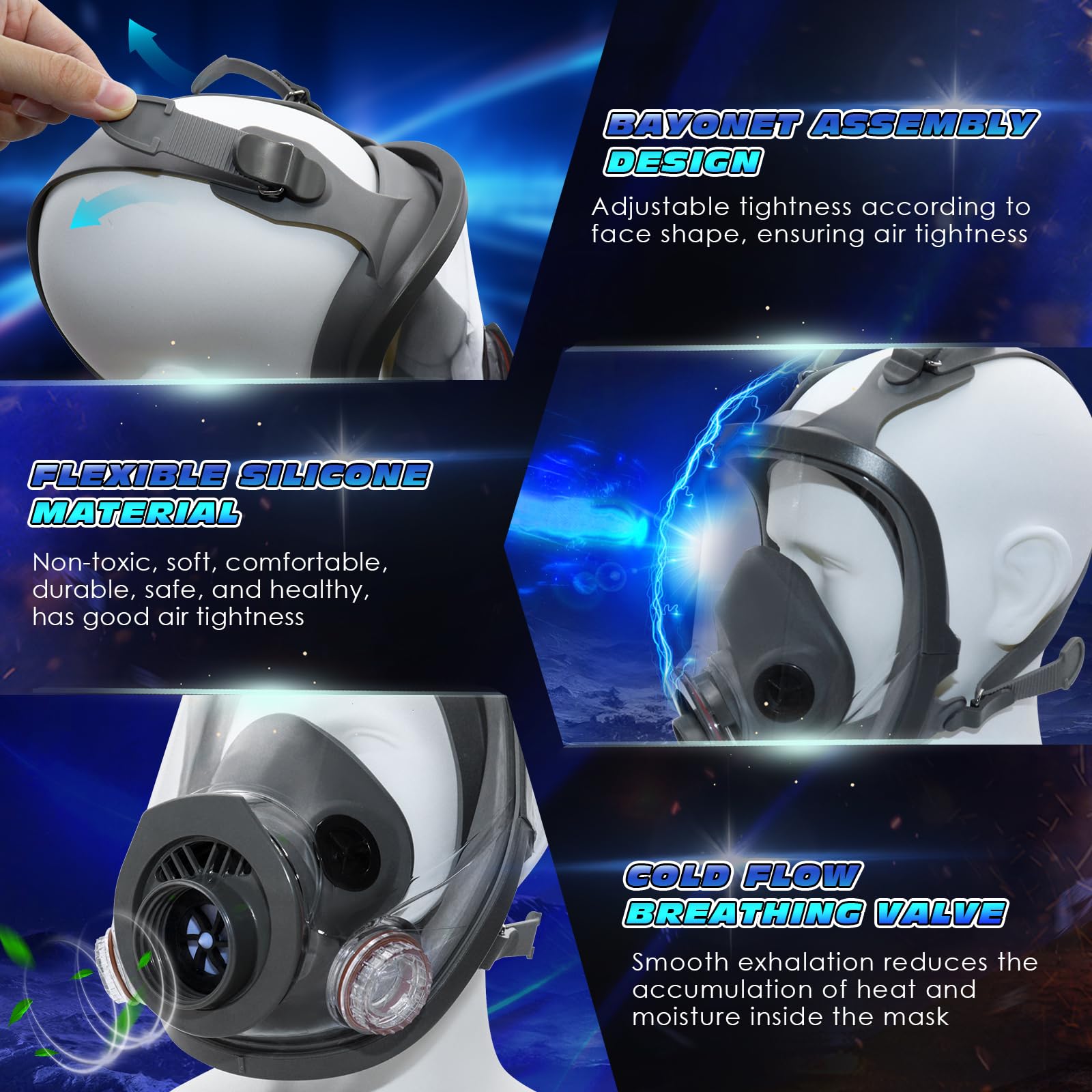 [1 PC] Full Face Gas Mask with 40mm & 6001 Activated Carbon Filter