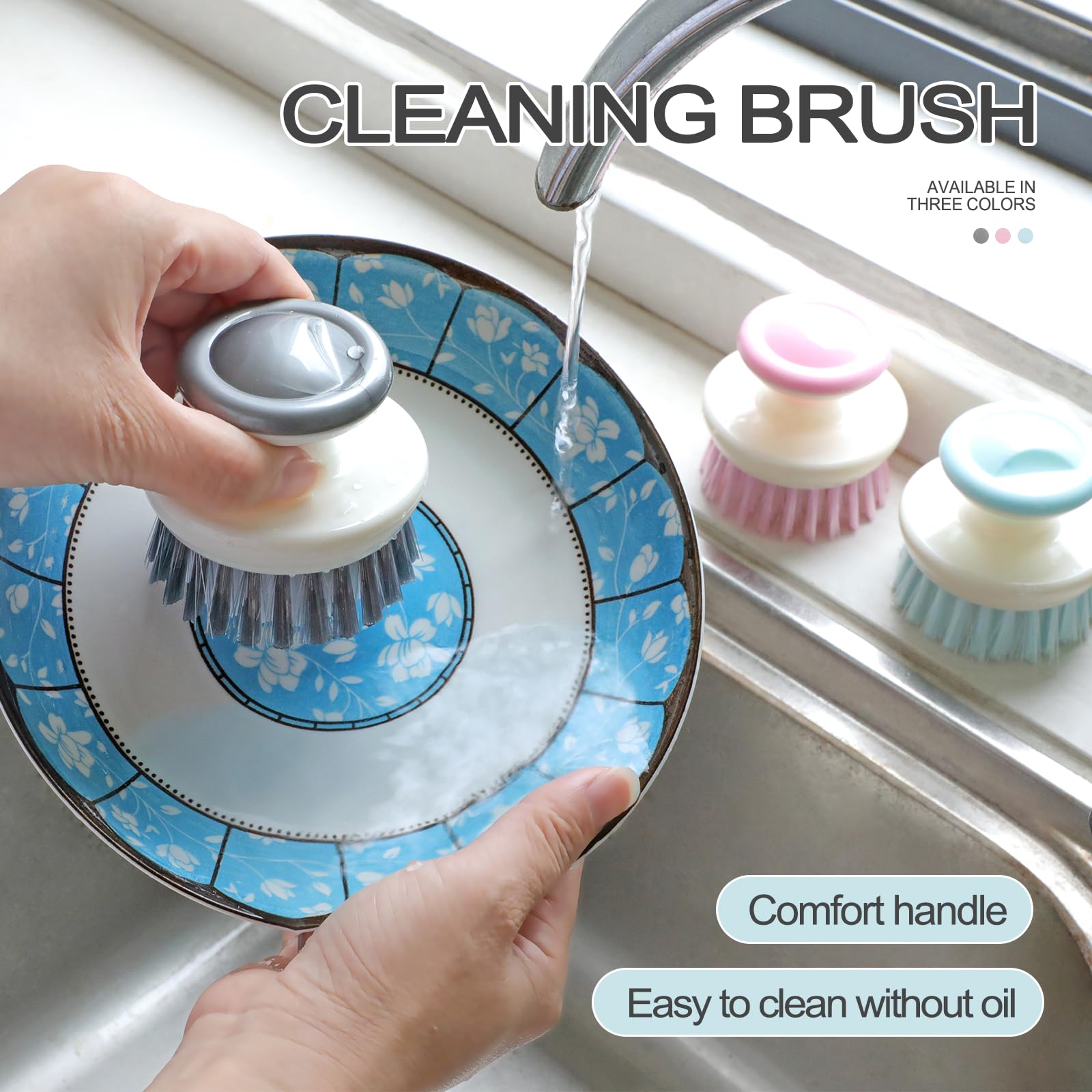 Dish Scrubber Brush with Handle, (3 Pack)