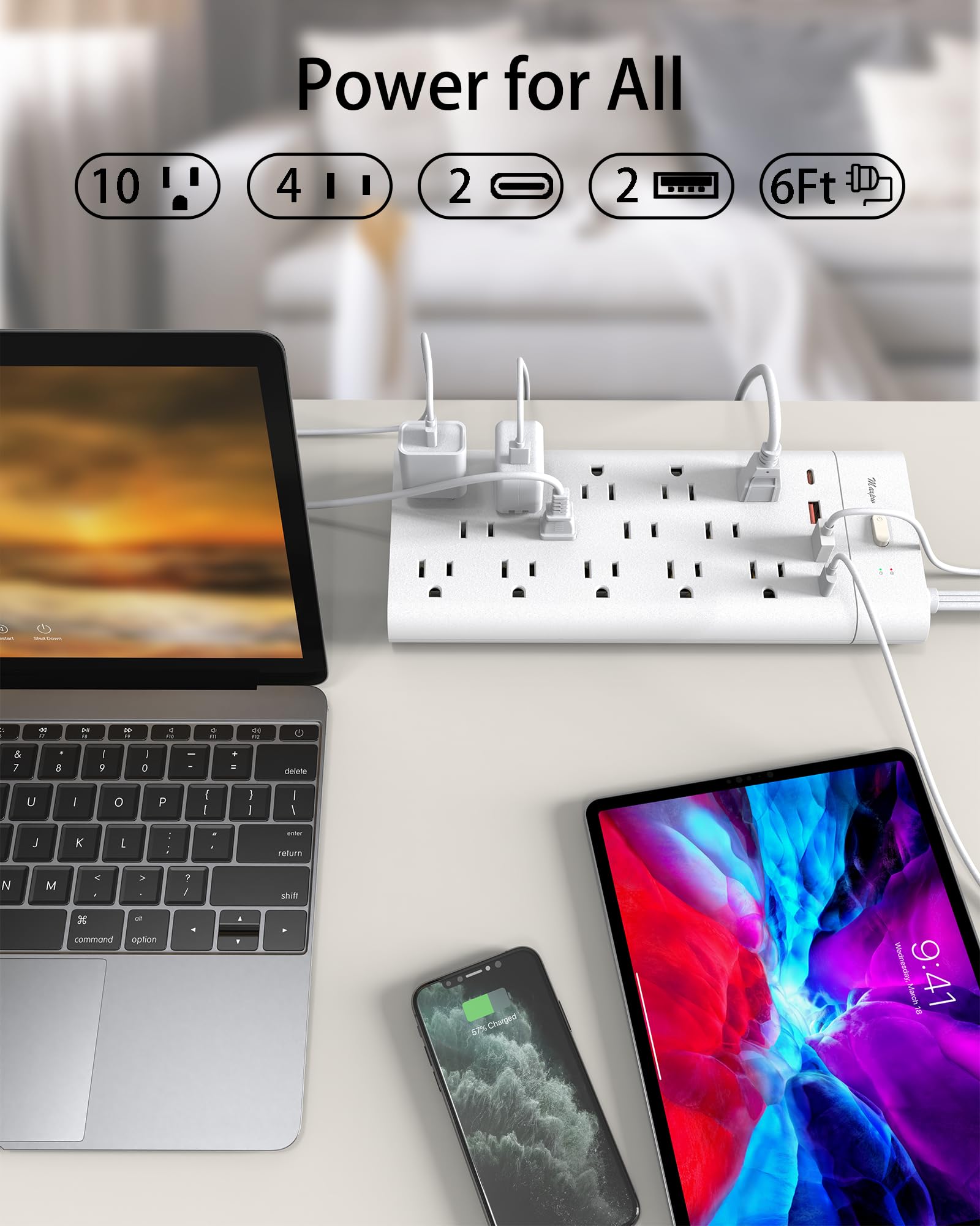 Power Strip Surge Protector Outlet Extender with 14 Outlets and 4 USB Ports (2 USB C), 6 Ft / 10 Ft / 15 Ft