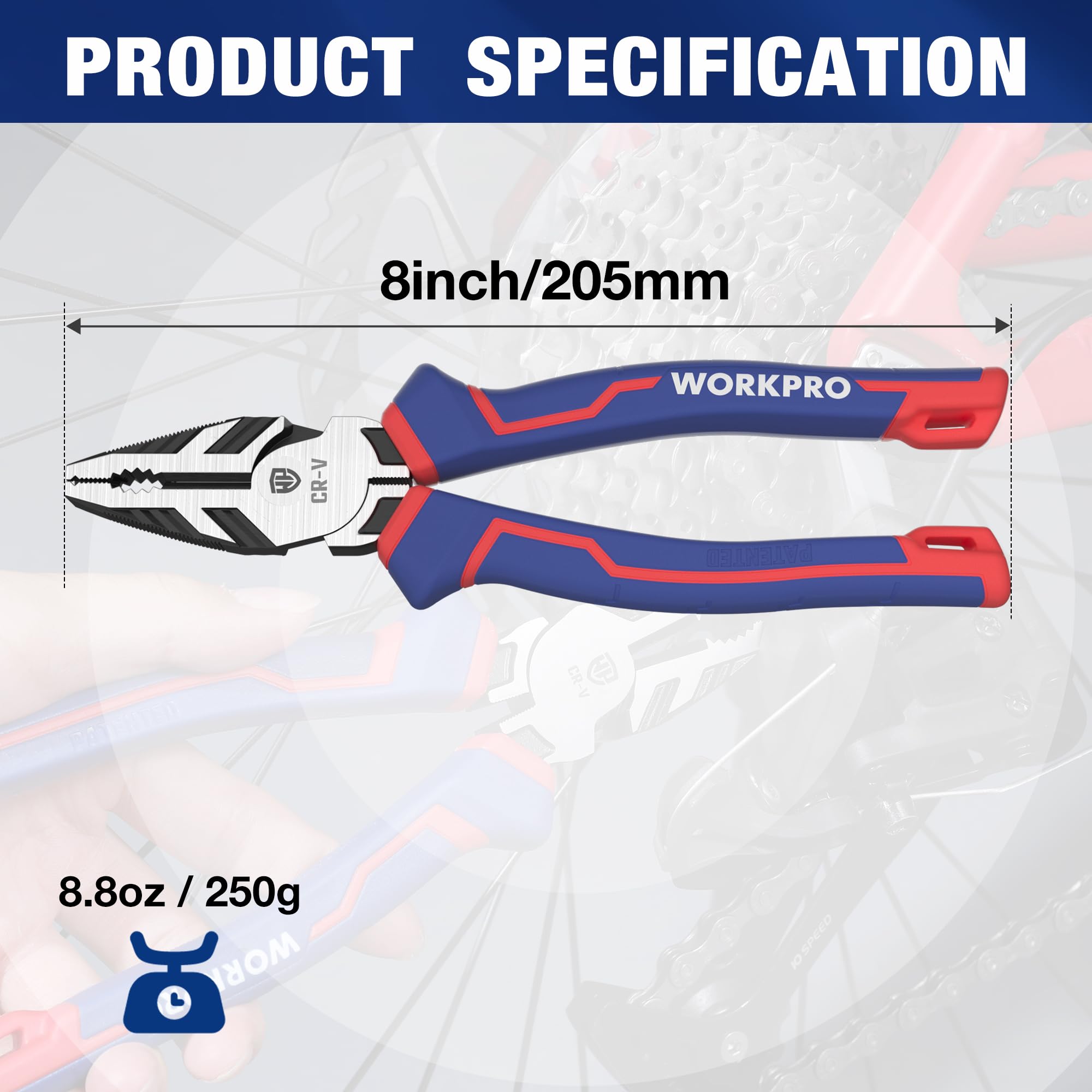 8" Linesman PRO Screw Extractor Pliers(Combination Pliers) with Unique Non-slip Jaws