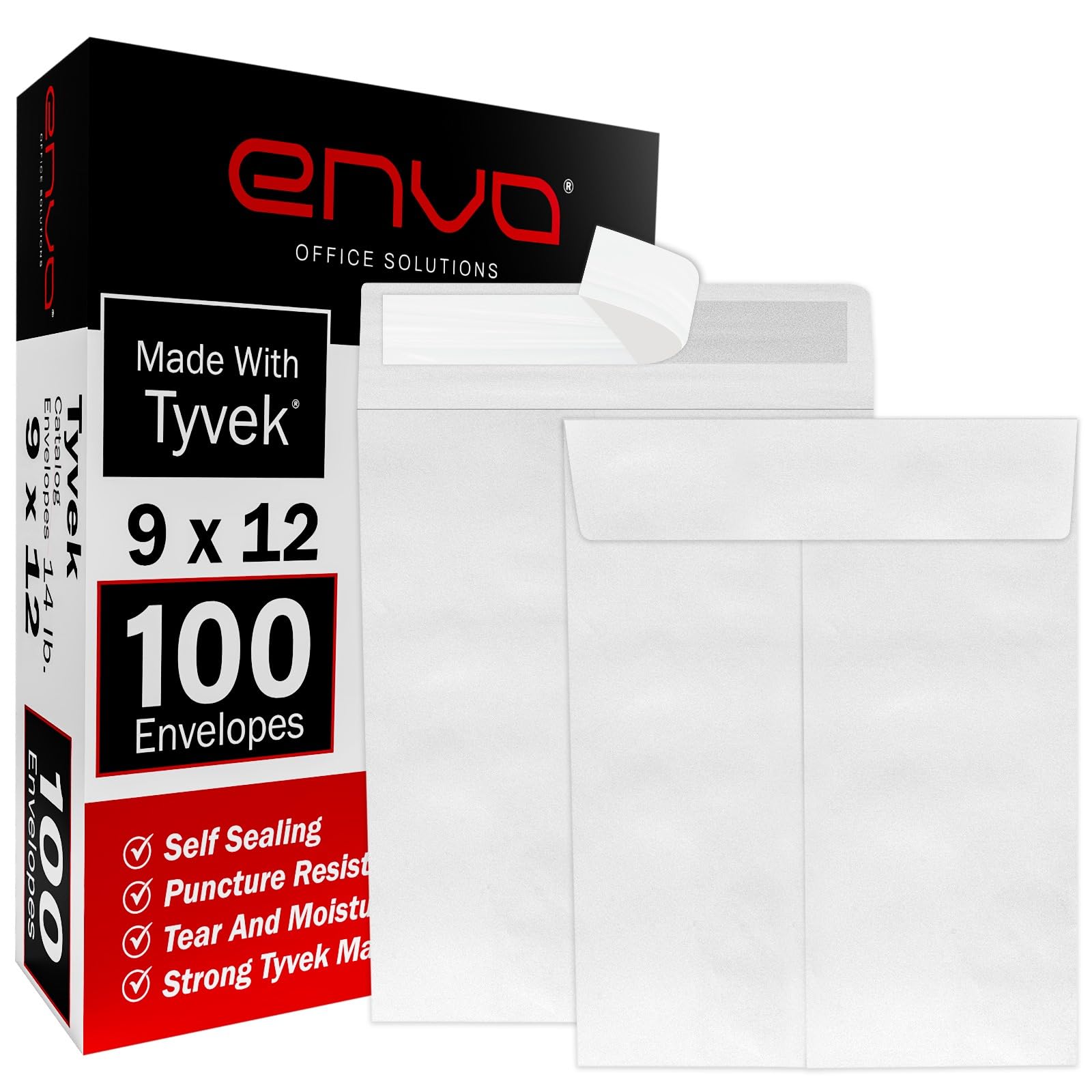 [15/50/100 Pack] Tyvek Envelopes 9x12, Self Sealing Closure, Tyvek Material, 14 lb.