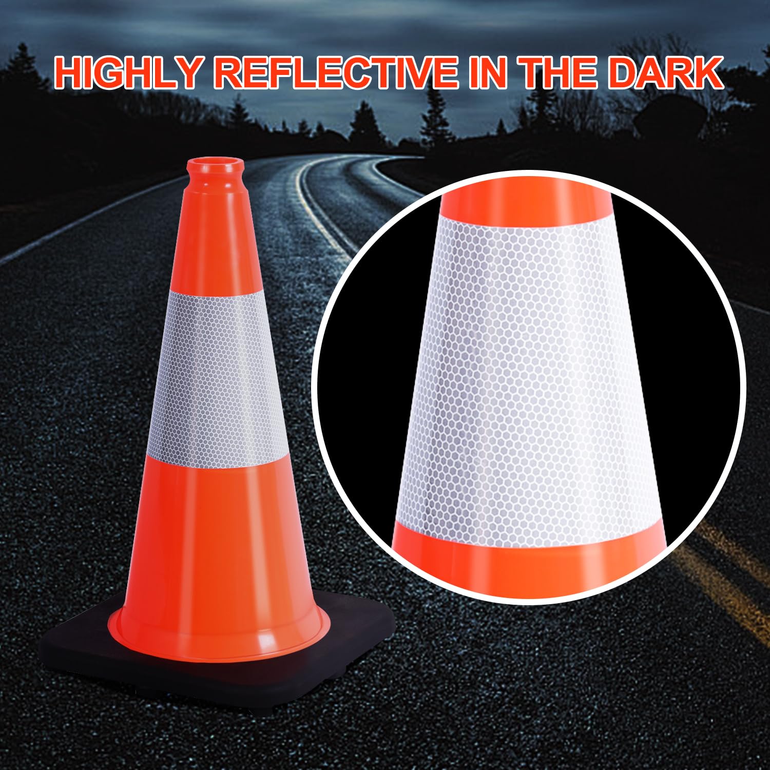 [5 / 8 Packs] PVC Traffic Cones, Black Base Construction Safety Cones