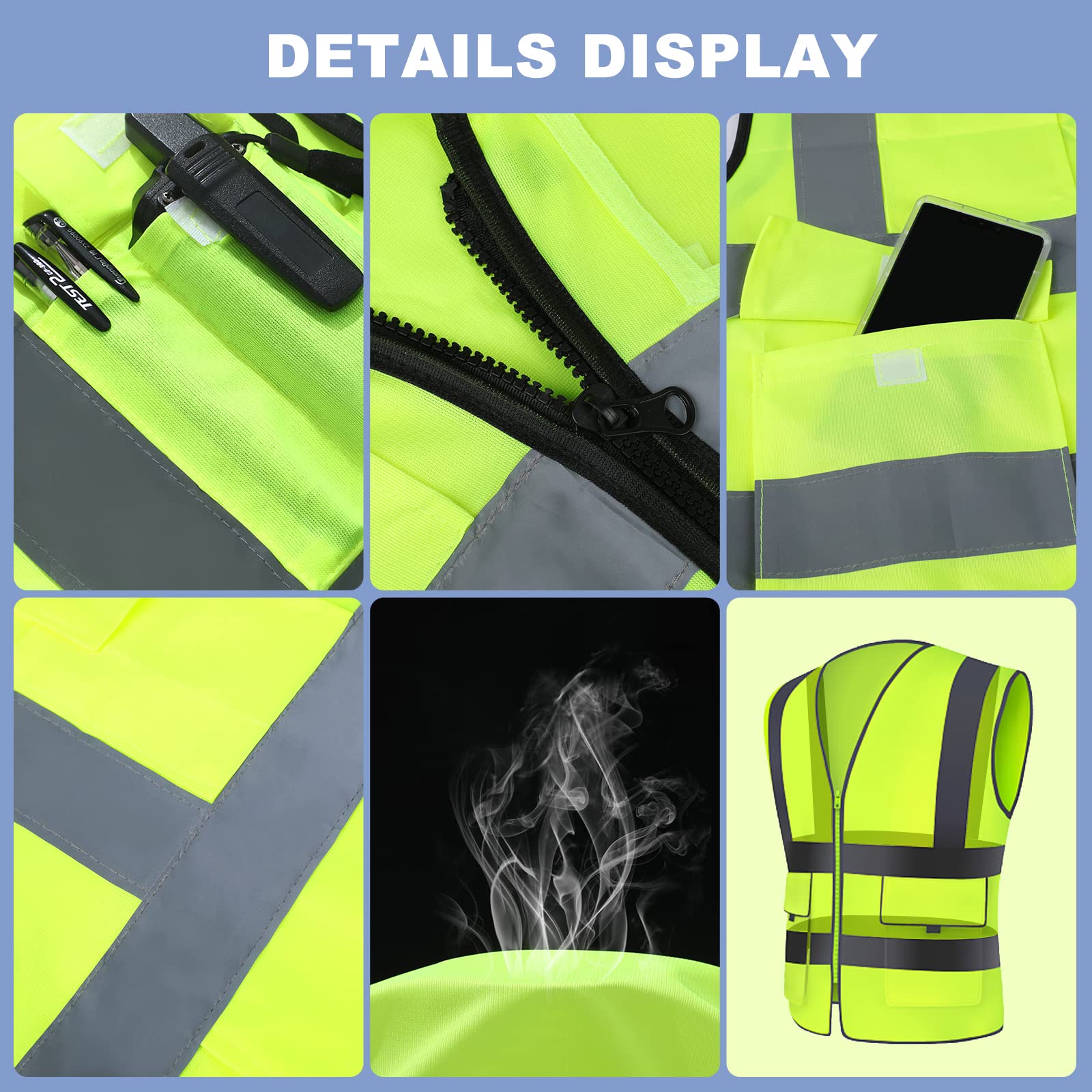 [2 Packs] Hi Vis Reflective Safety Vest with Pockets, Medium to XX Large