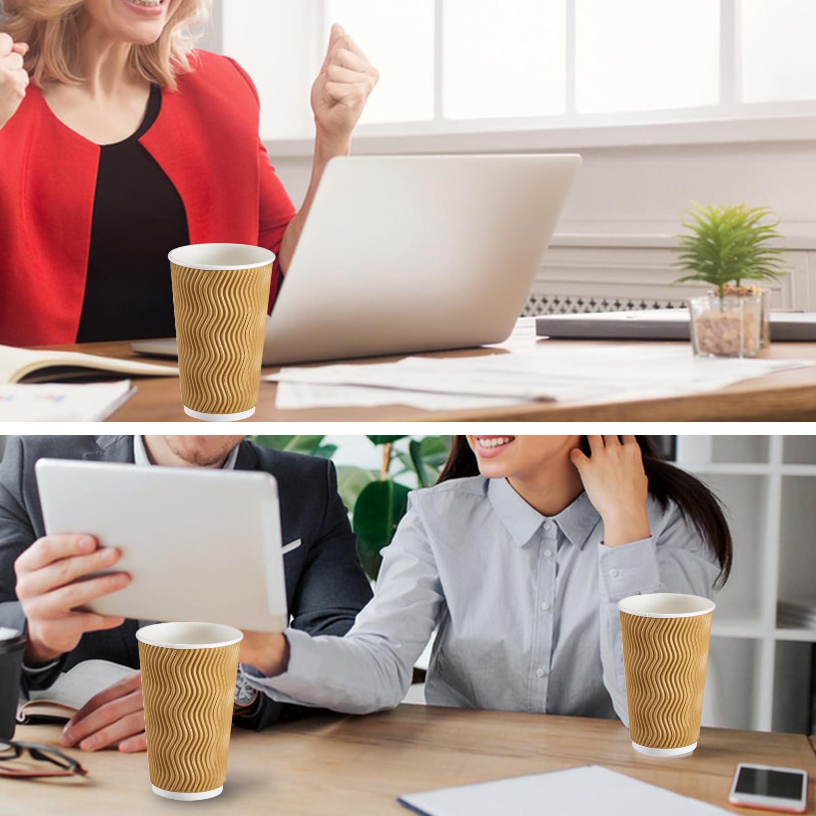 [120 PCS] Disposable Corrugated Insulated Ripple Wall Paper Cups, 12 & 16 oz