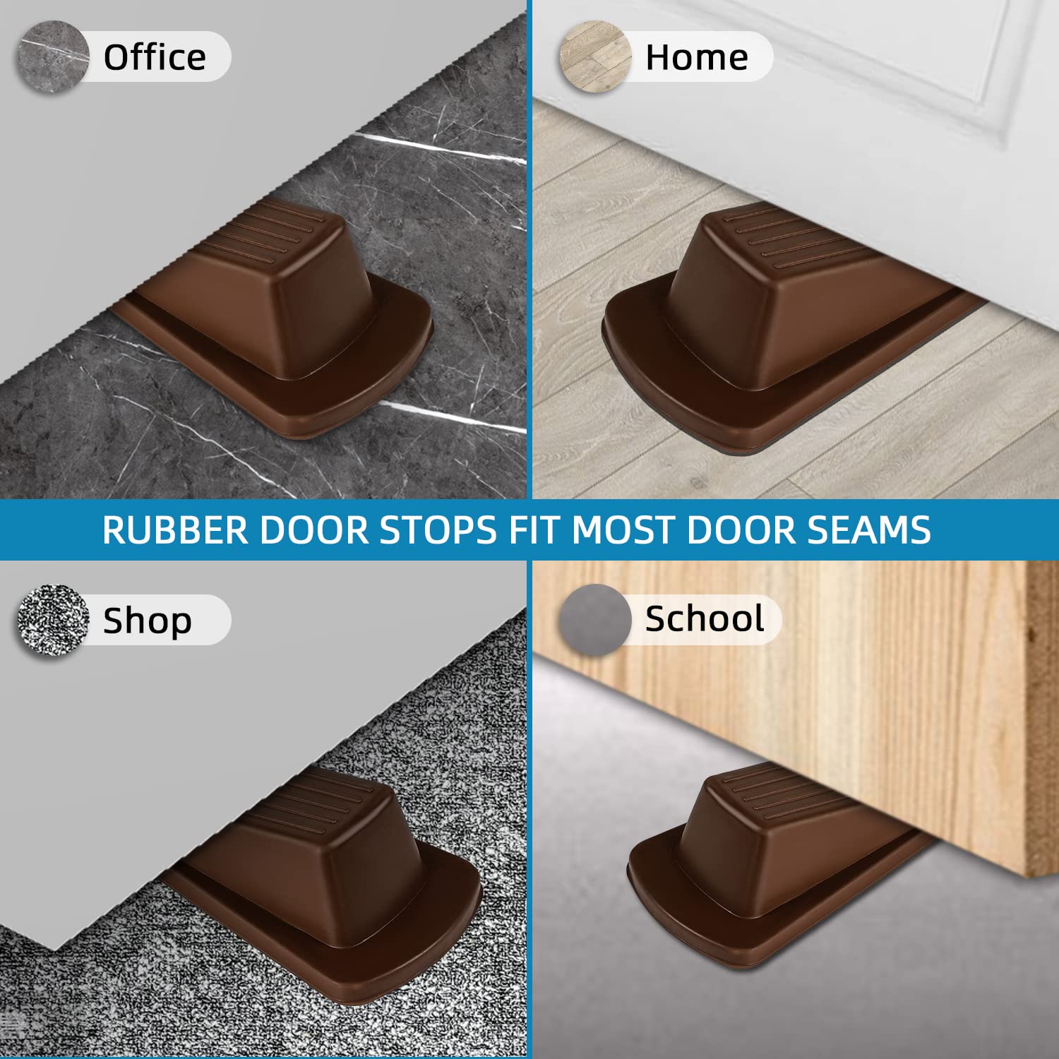 Door Stoppers, 4 Pack Premium Rubber Stoppers Wedge