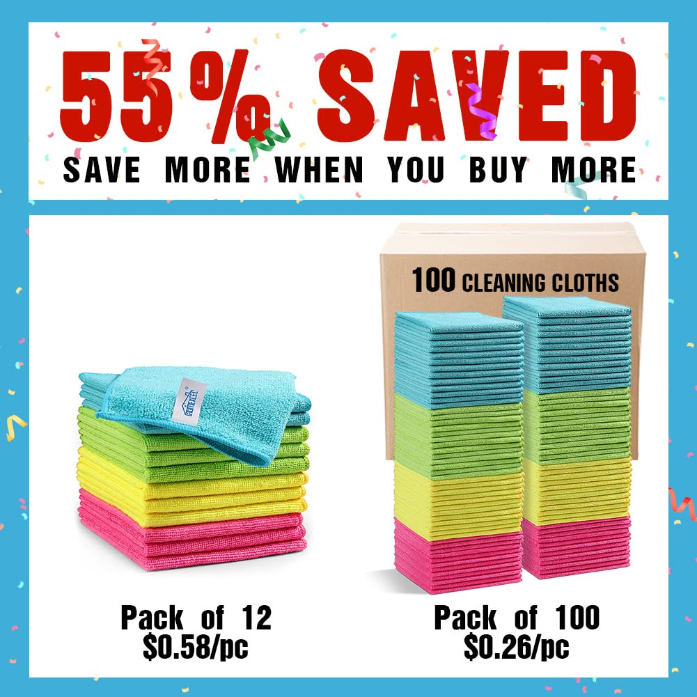 Microfiber Cleaning Cloth, 11.5X11.5 inch, 8/12/35/50/100 Pack