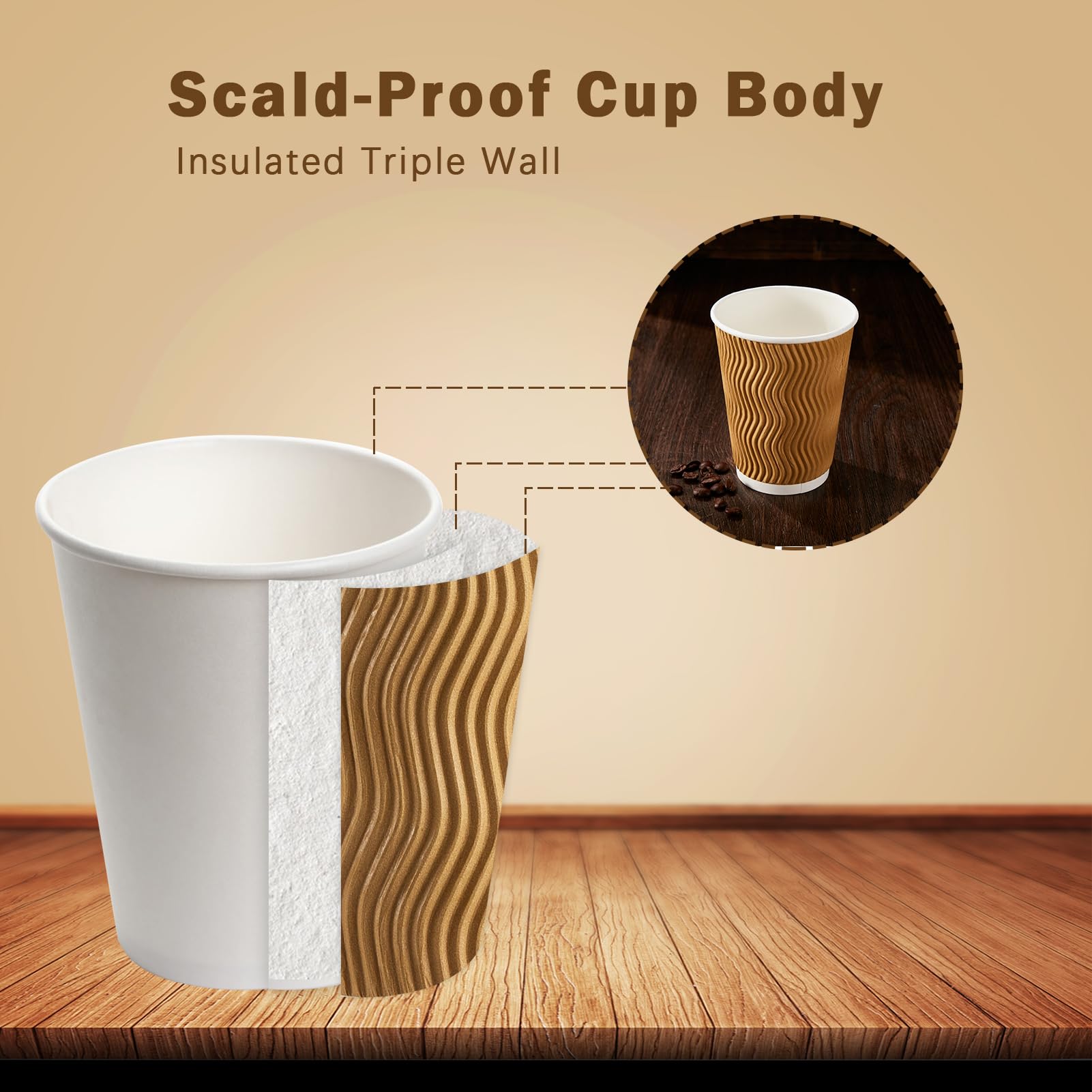 [120 PCS] Disposable Corrugated Insulated Ripple Wall Paper Cups, 12 & 16 oz