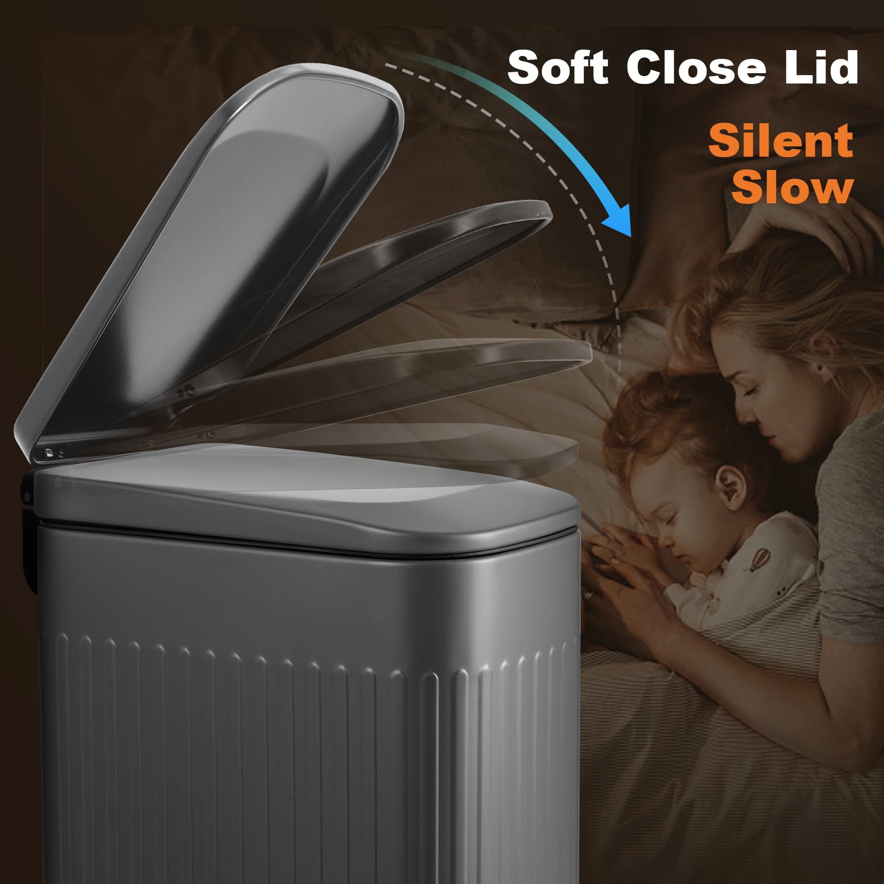 Slim Bathroom Trash Can with Lid Soft Close, 6 Liter/1.6 Gallon