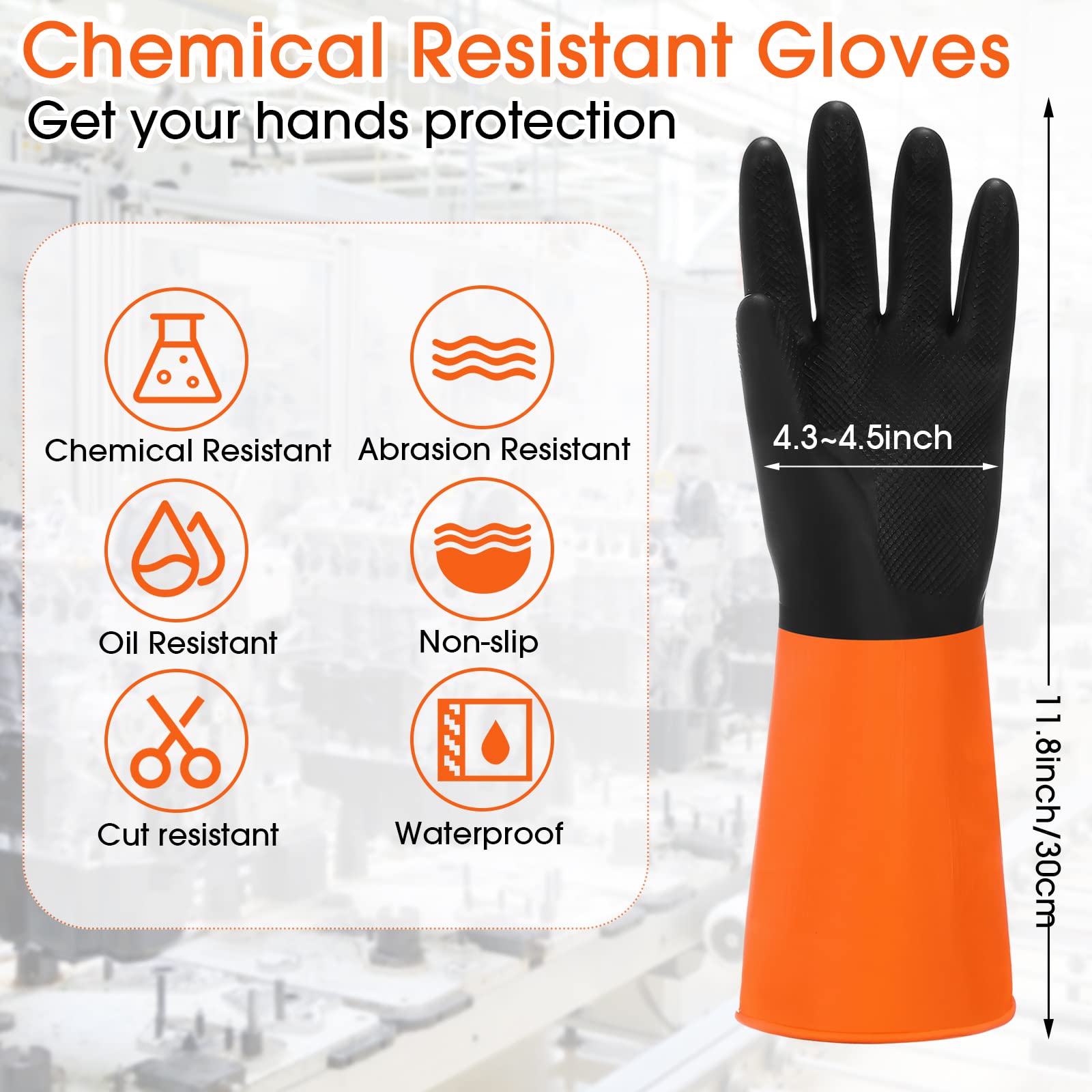 [8 Pairs] Chemical Resistant Gloves Heavy Duty Industrial Rubber Gloves