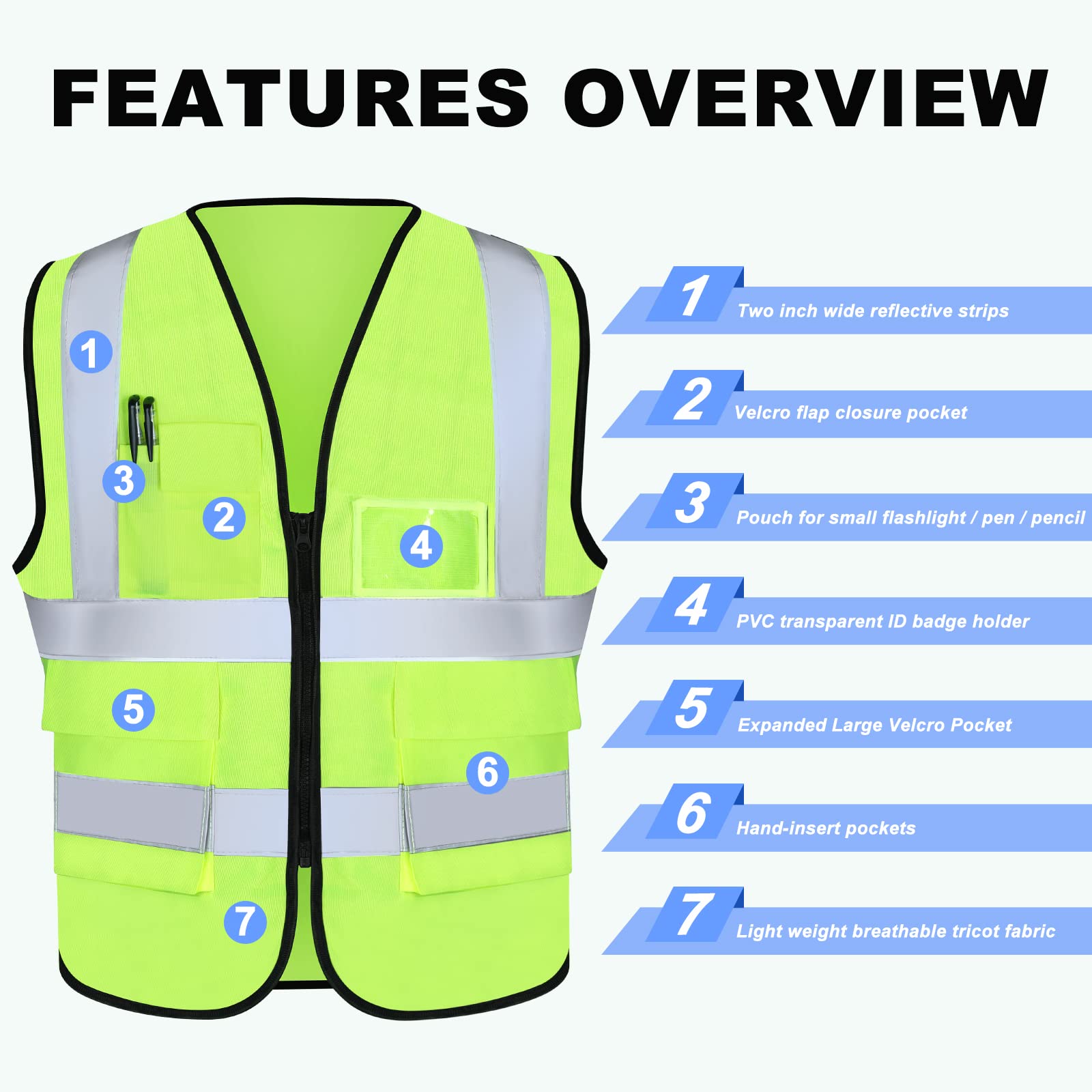 [2 Packs] Hi Vis Reflective Safety Vest with Pockets, Medium to XX Large
