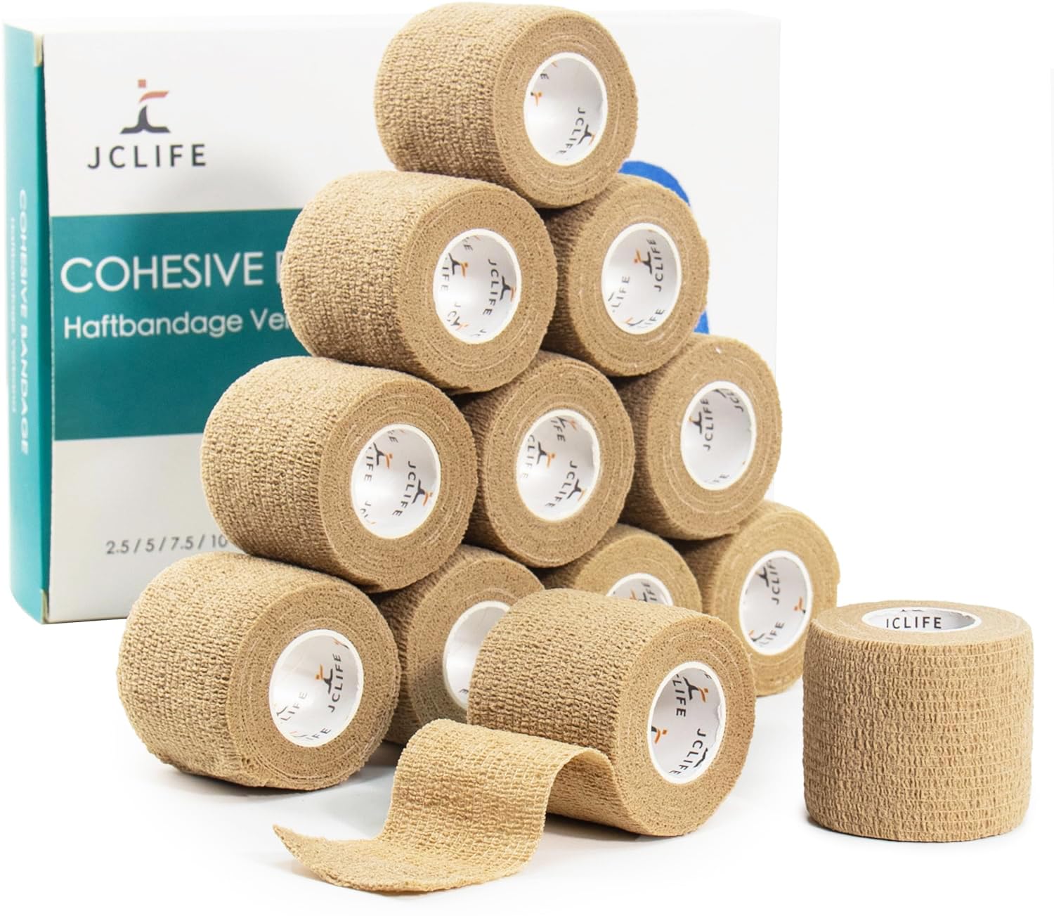 JCLIFE 12 Rolls Self Adhesive Bandage Wrap, 2” x 5 Yards Breathable Elastic Bandage Wrap