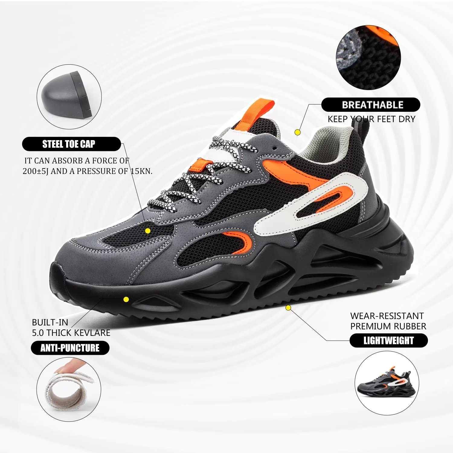 [1 Pair] Steel Toe Shoes, Work Safety Lightweight Slip Resistant