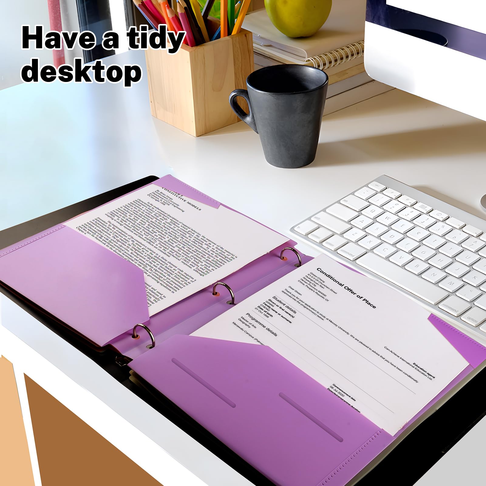 [6 & 12 Pack] Habgp Plastic Folders with Pockets for 3 Hole Punched Binder Folder, 6 Color