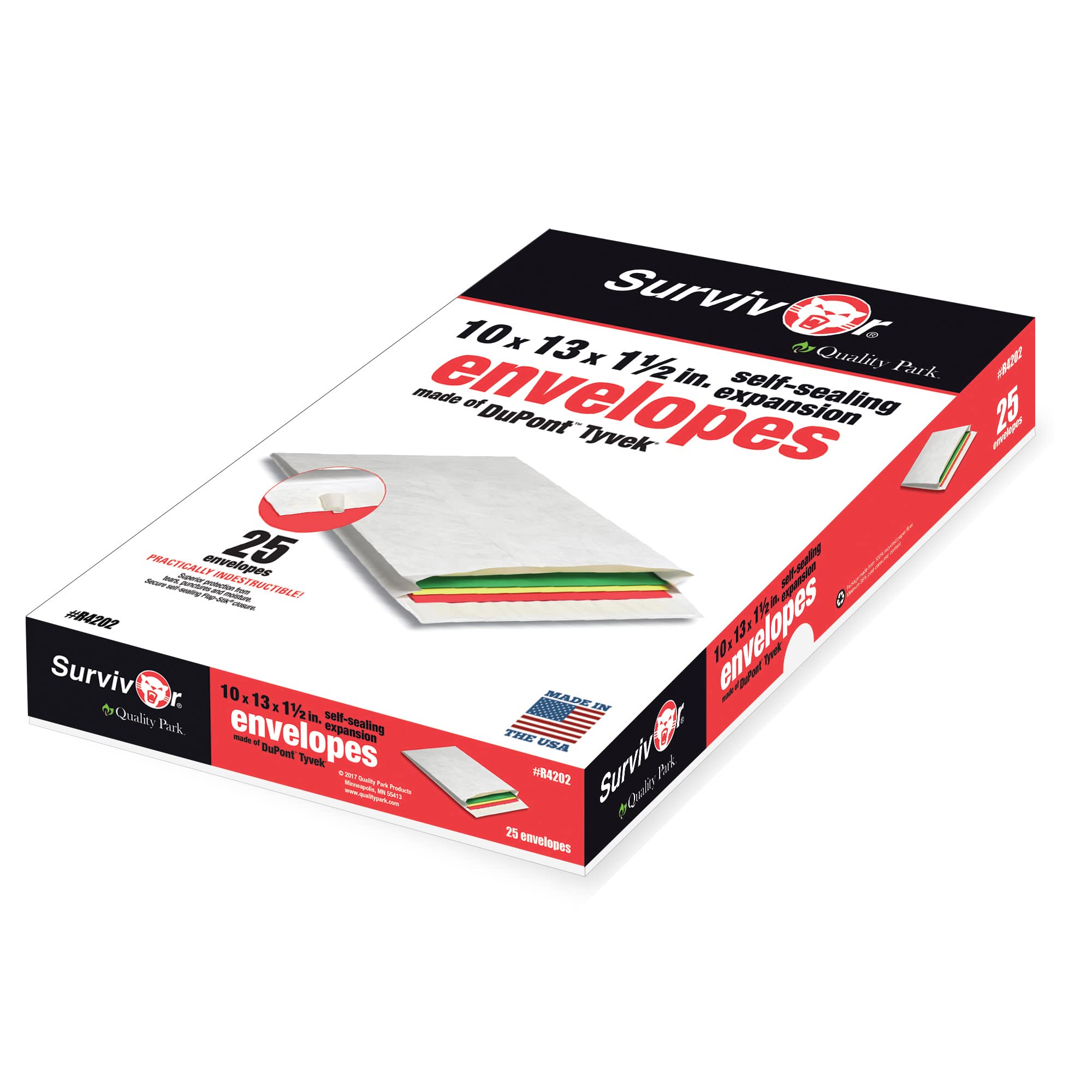 [25 Pack] Survivor Lightweight 14 lb Tyvek Open End 1.5" Expansion Mailers, 10 x 13