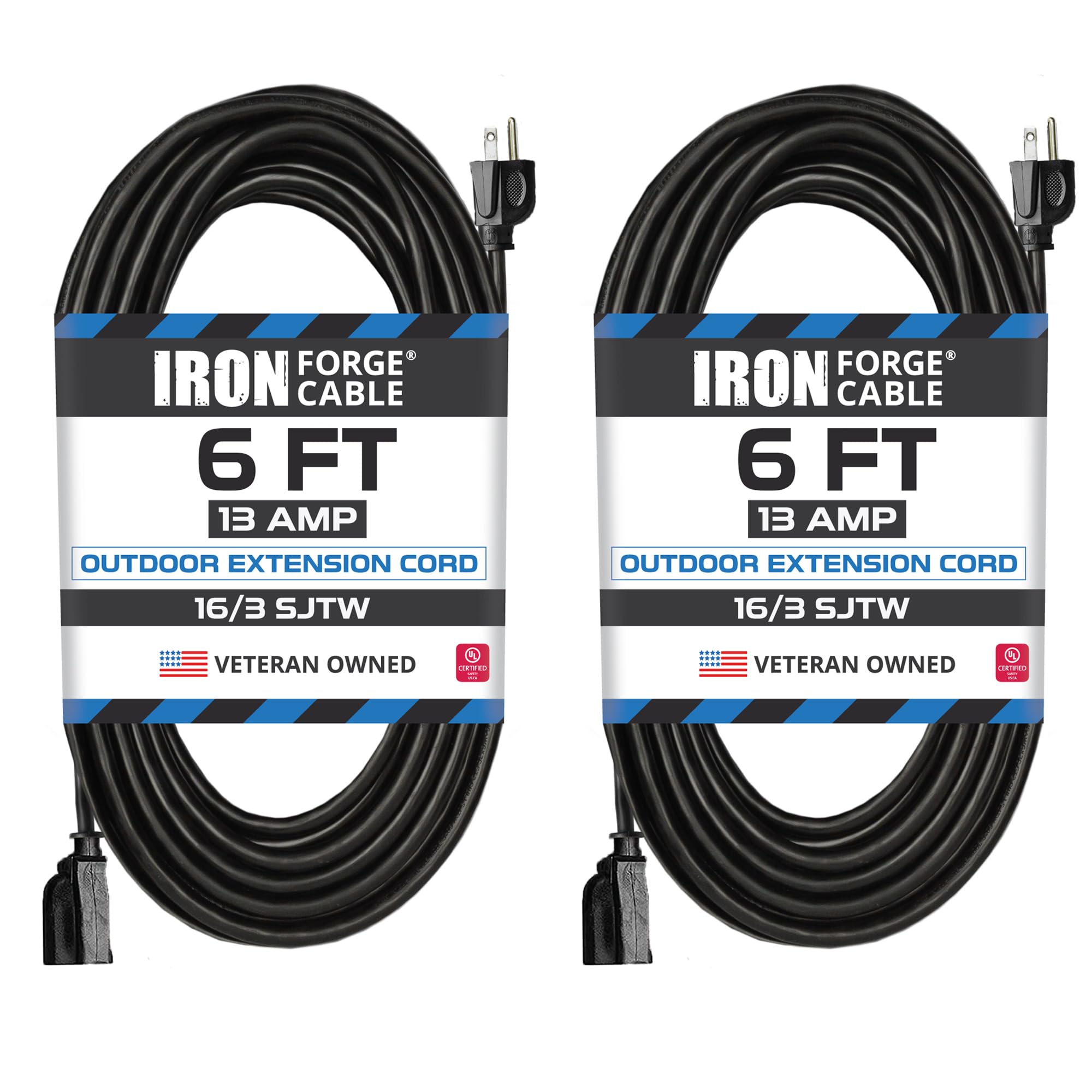 Weatherproof Outdoor Extension Cord, 16/3 SJTW Heavy Duty Black Extension Cord 3 Prong, 13 Amp Exterior Power Cable