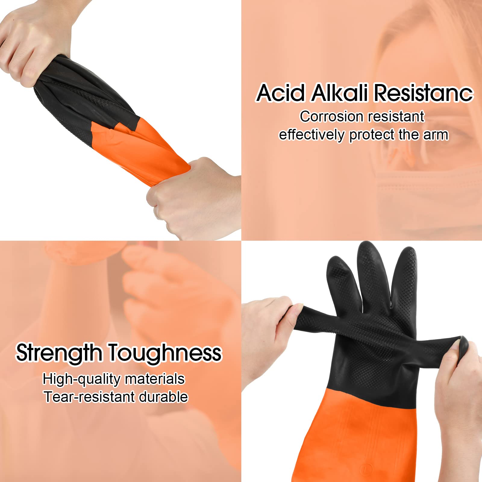[8 Pairs] Chemical Resistant Gloves Heavy Duty Industrial Rubber Gloves