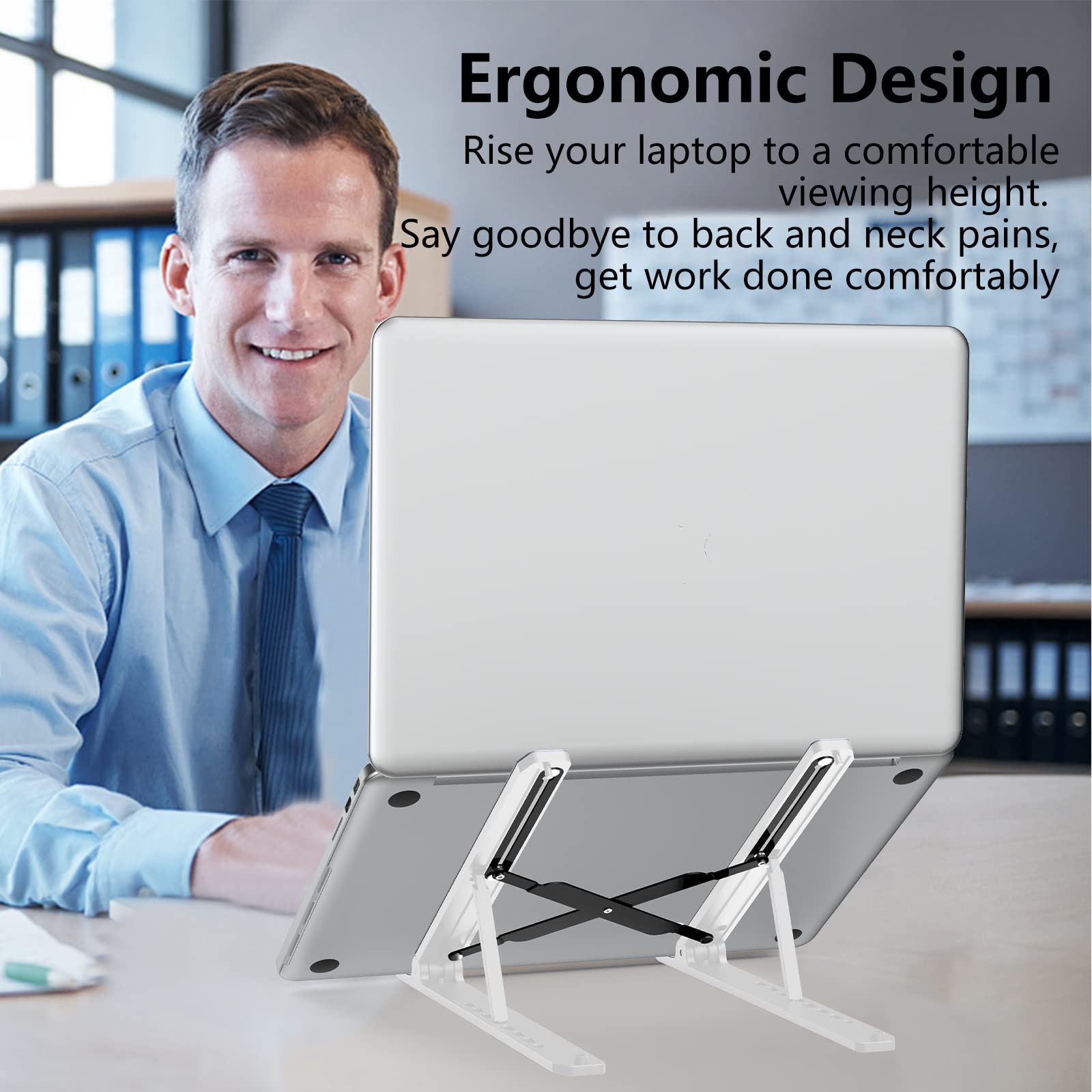 [1 PC] Laptop Stand for Desk, Adjustable Riser, Foldable & Portable Laptop Holder