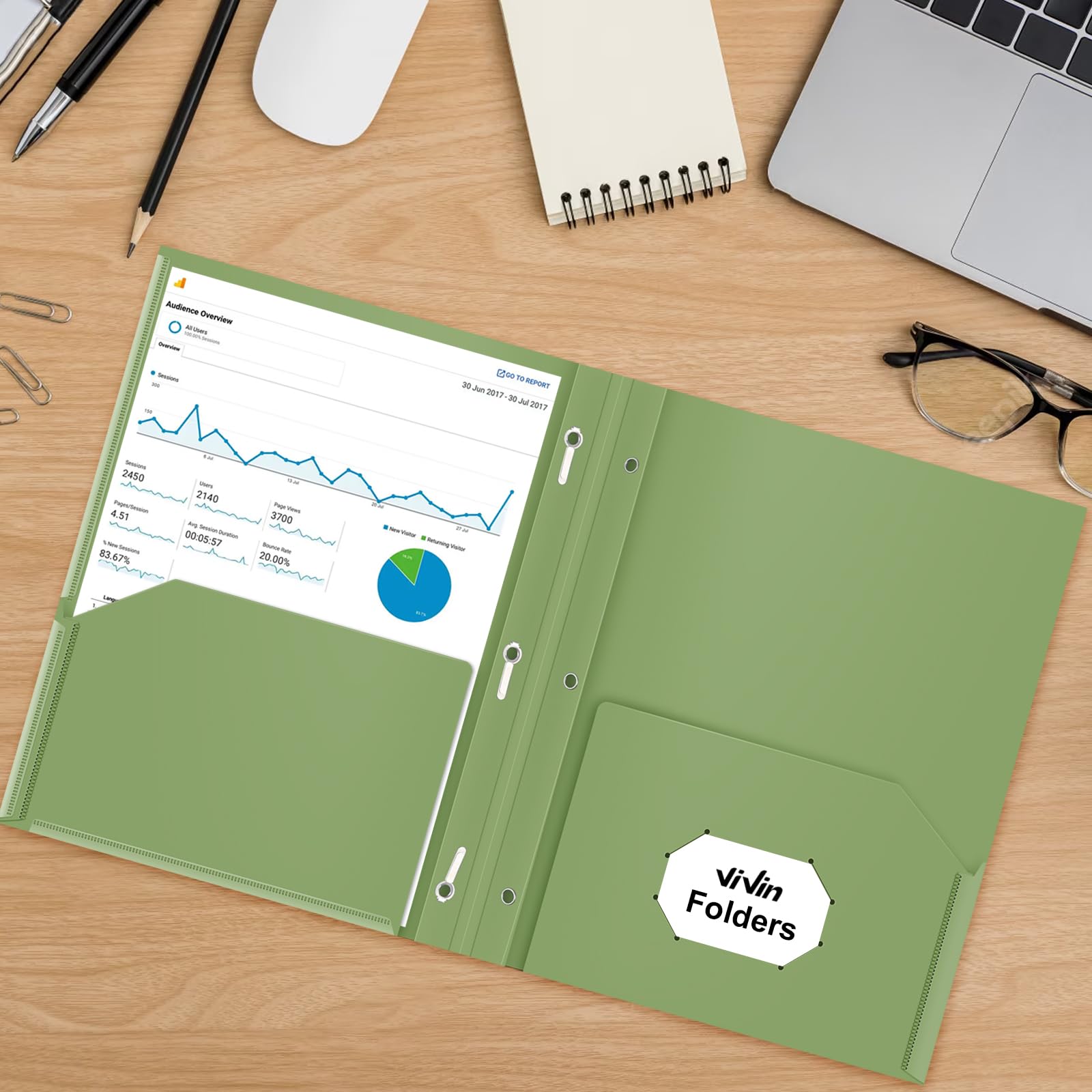 [6 & 60 Pack] ViVin Heavy Duty Folders with Clear Front Pocket, Plastic Folder with fastener