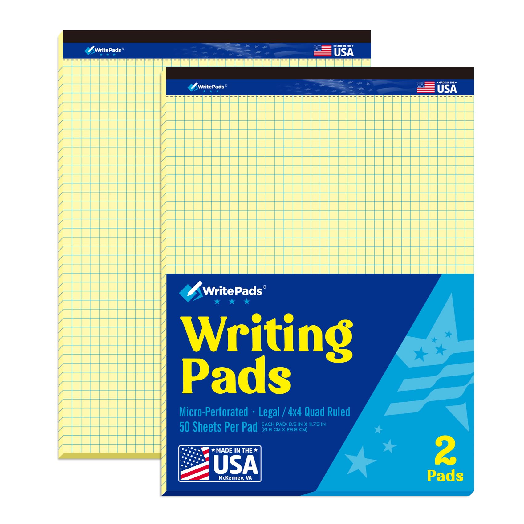 [2, 48 Pads] WritePads Legal Pad Graph Paper Note Pad, Quad Ruled (4x4)