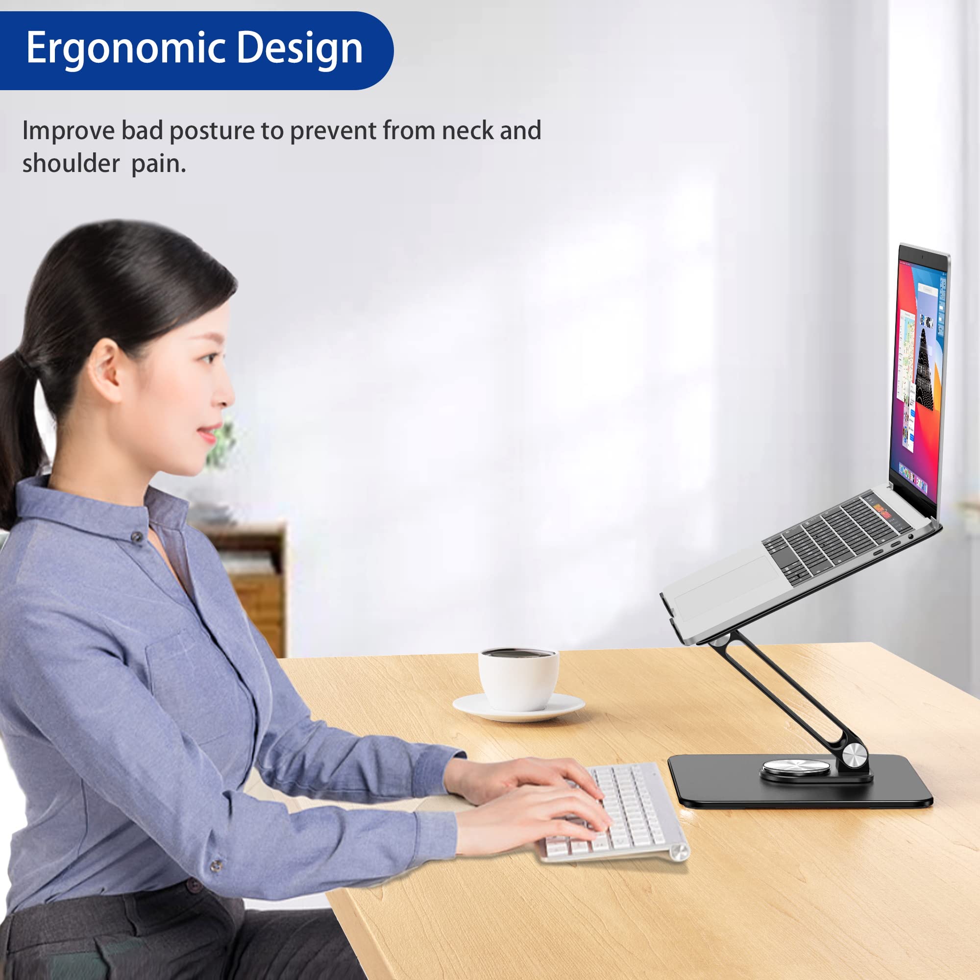 [1 PC] Ergonomic Adjustable Laptop Stand with 360° Rotating Base