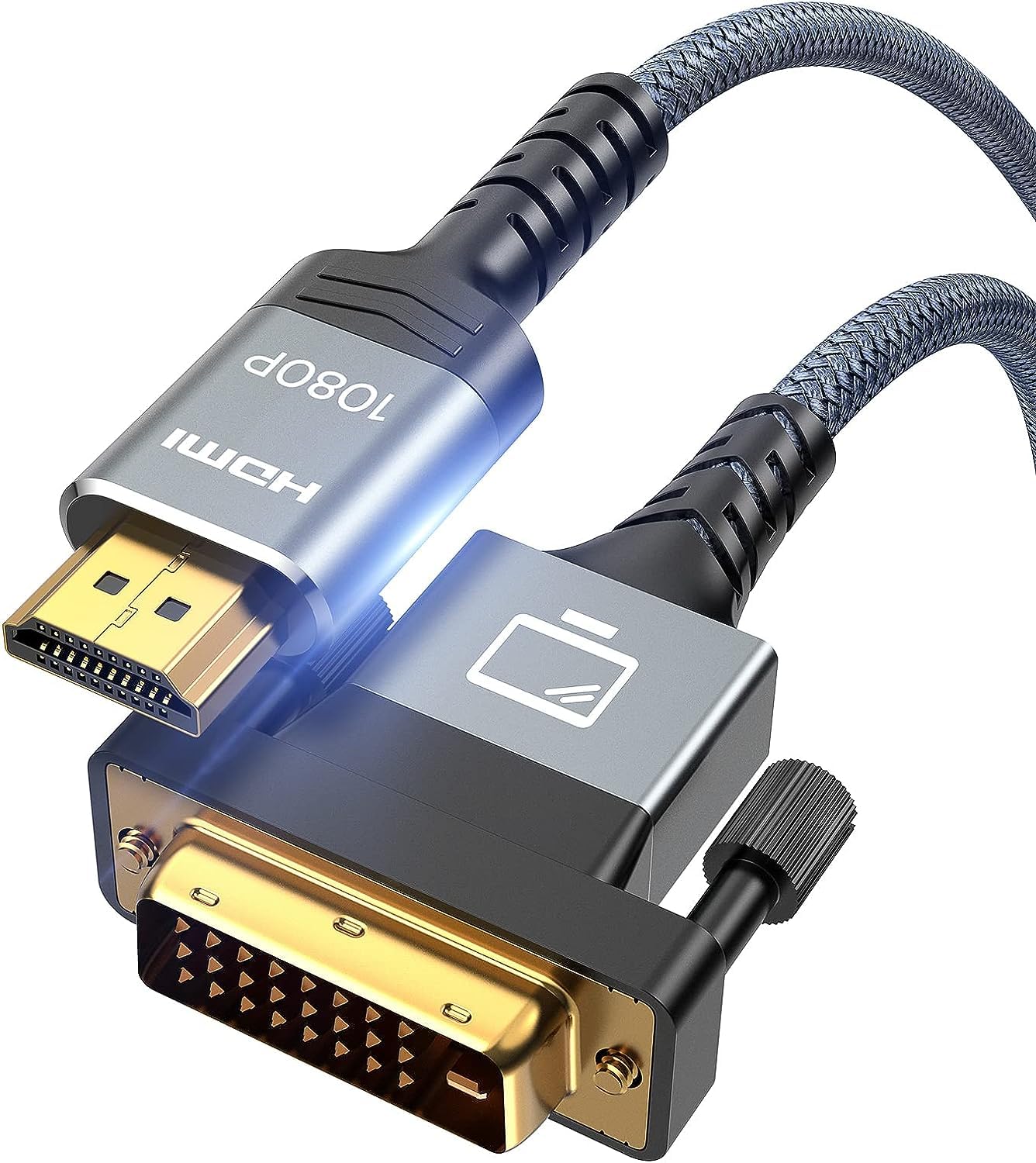 [3 / 6 / 10 / 15 FT] HDMI A to DVI Adapter Cable, High-Speed Gold-Plated plug and play, Bi-Directional Nylon Braid 1080p