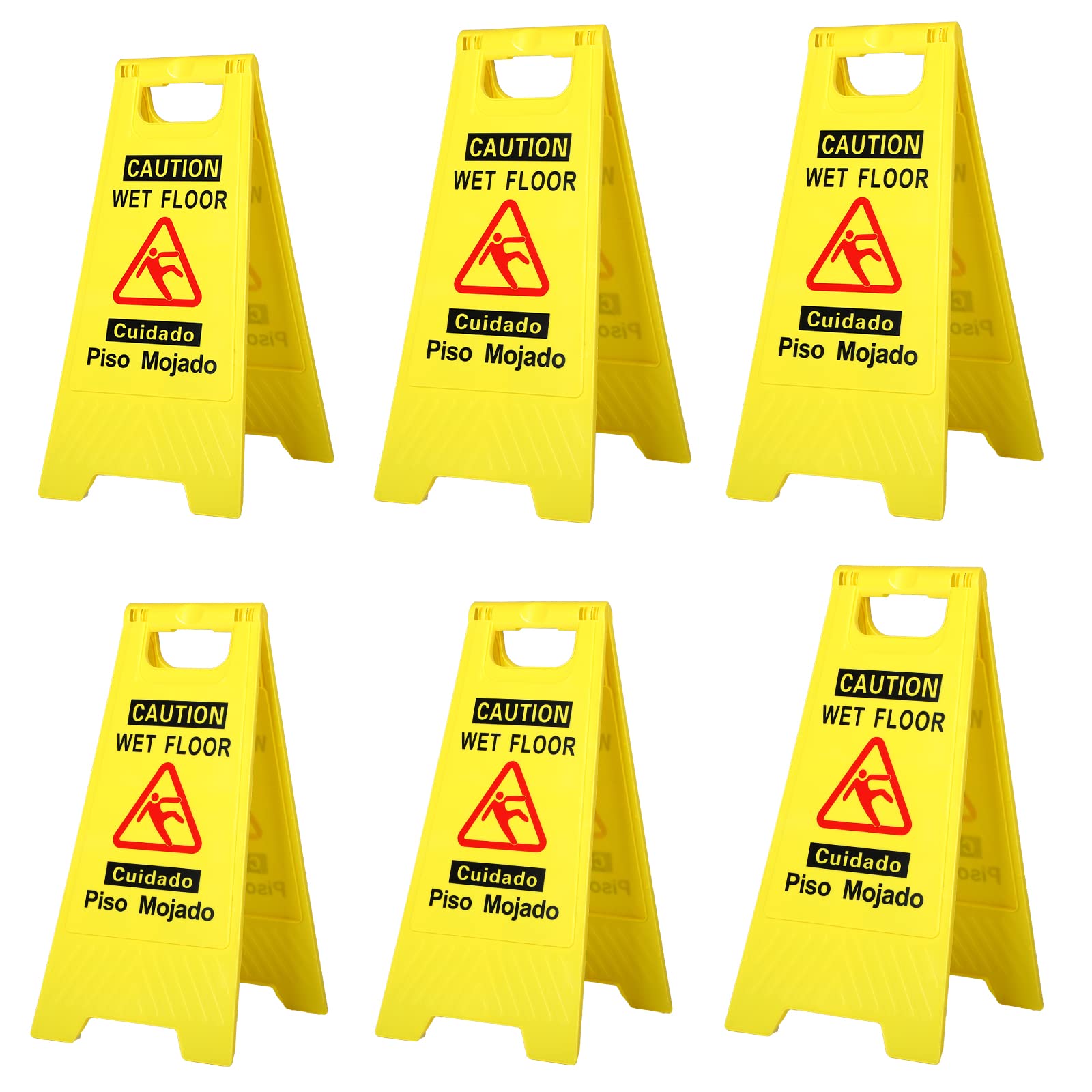 Foldable Sturdy Bilingual Safety Warning Wet Floor Sign - 2/4/6 Pack