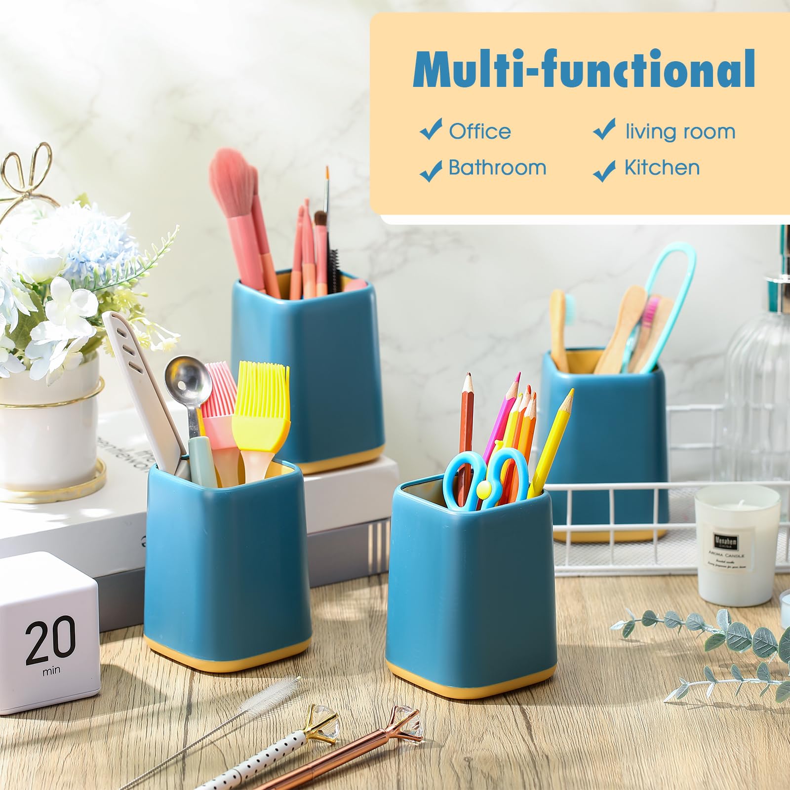 12 Pcs Pencil Holder for Desk, 4.1 x 2.95 x 2.75 Inch(White/Dark Blue/Light Green)