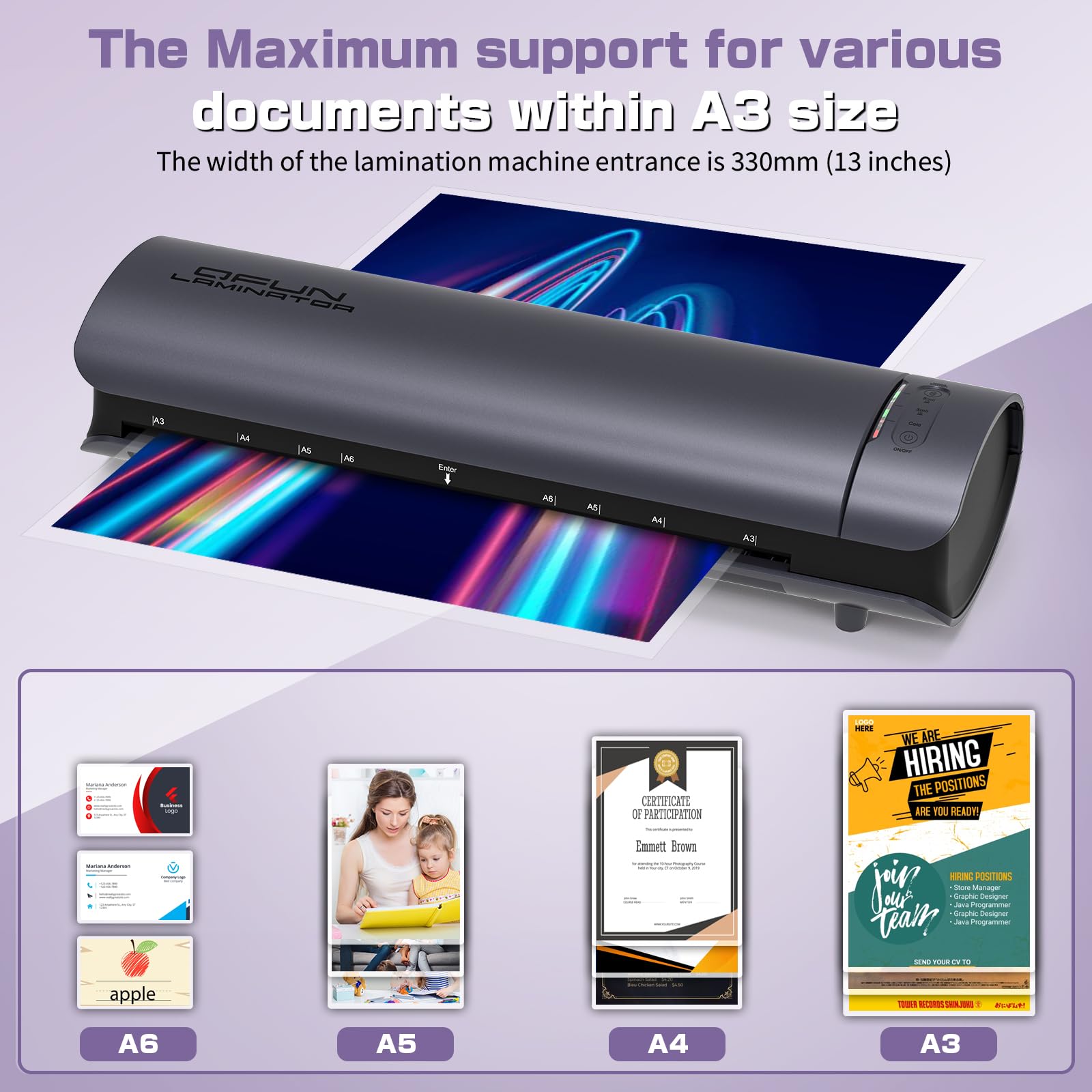 13 Inch Wide Thermal Laminator Machine 11x17 Laminator, A3/A4/A5/A6