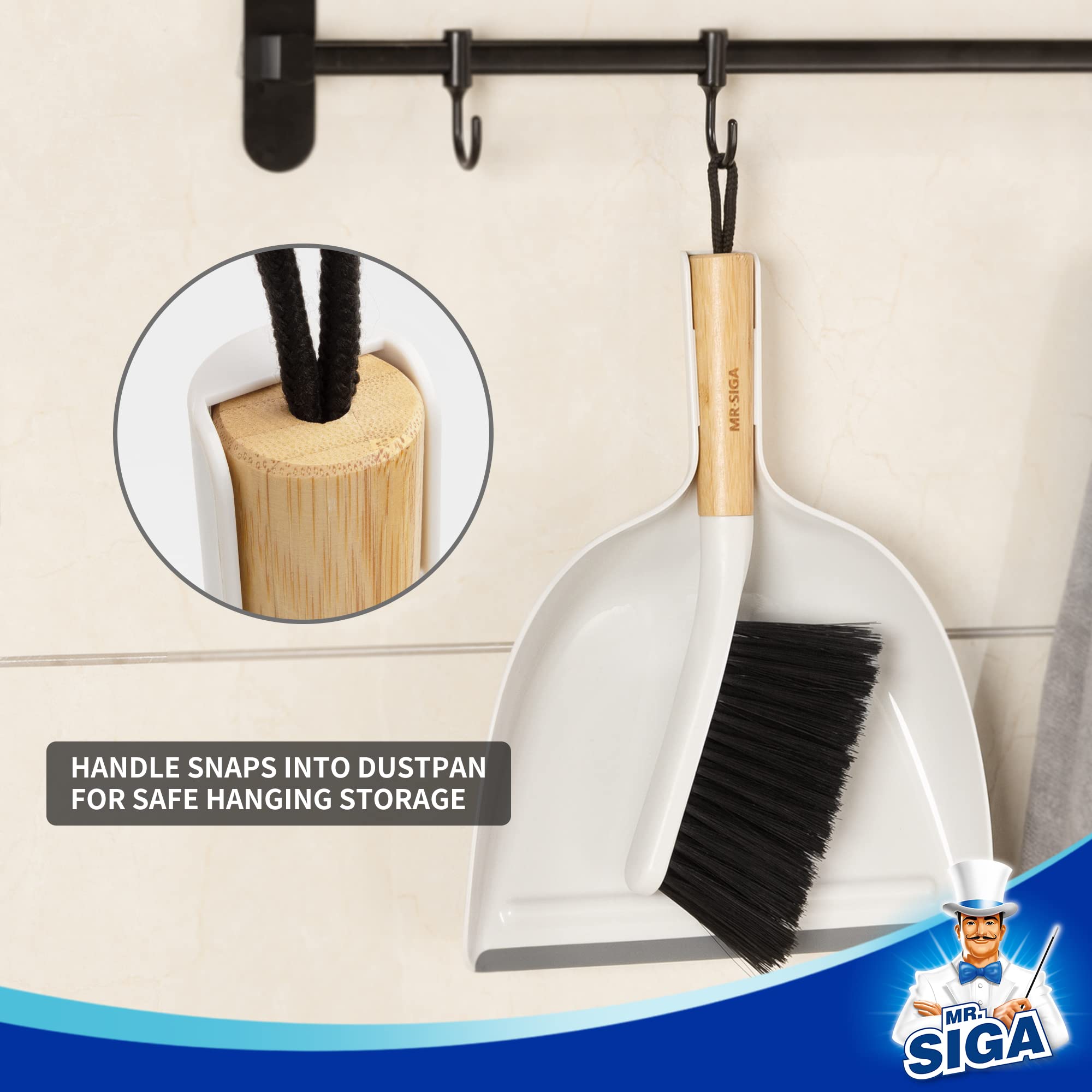 MR.SIGA Mini Dustpan and Brush Set with Bamboo Handle, 1 Set